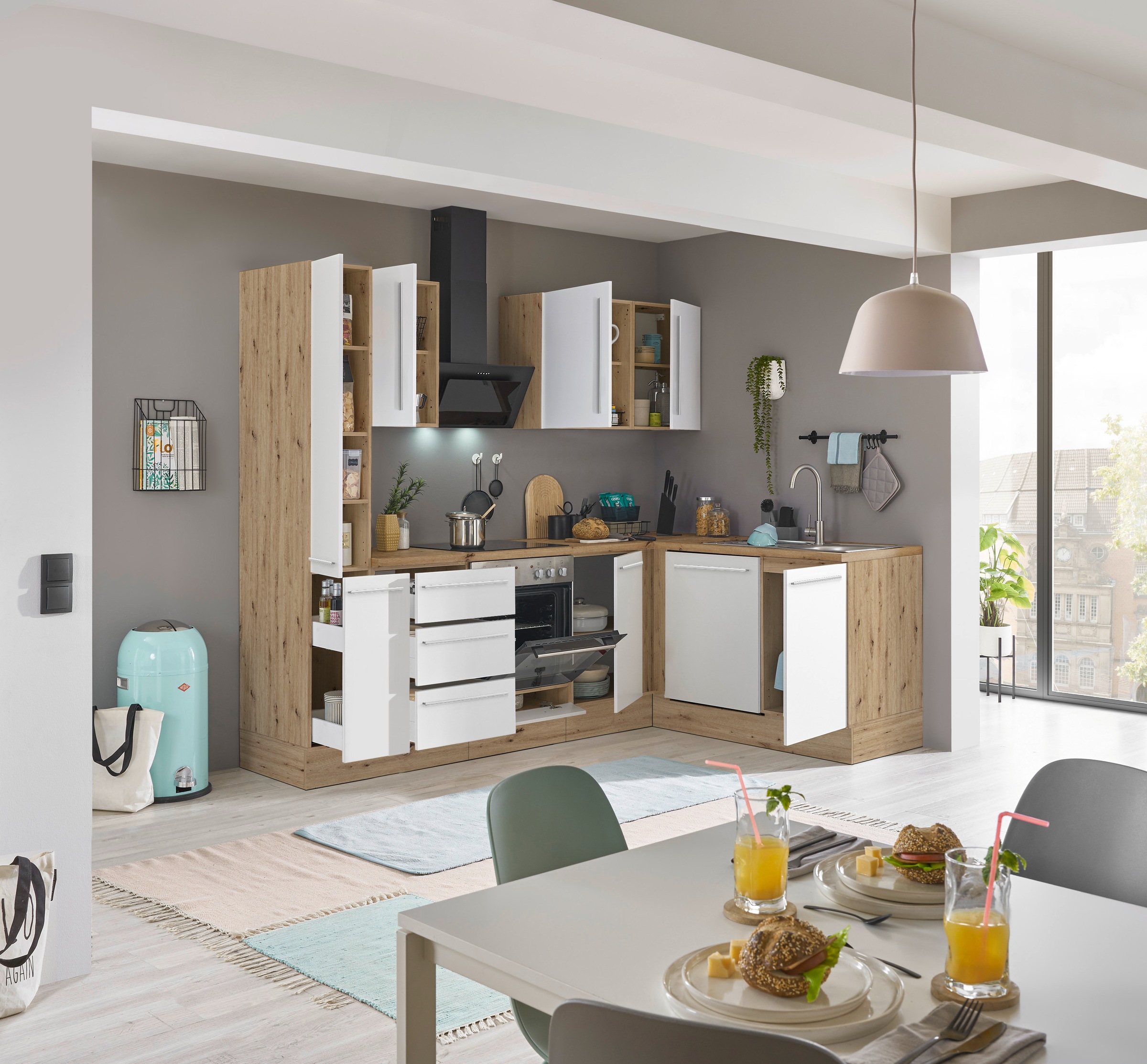 KOCHSTATION Winkelküche »Florida, Stellbreite 250x165 cm«, wahlweise mit E-Geräten, mit Softclose für Türen und Schubkästen