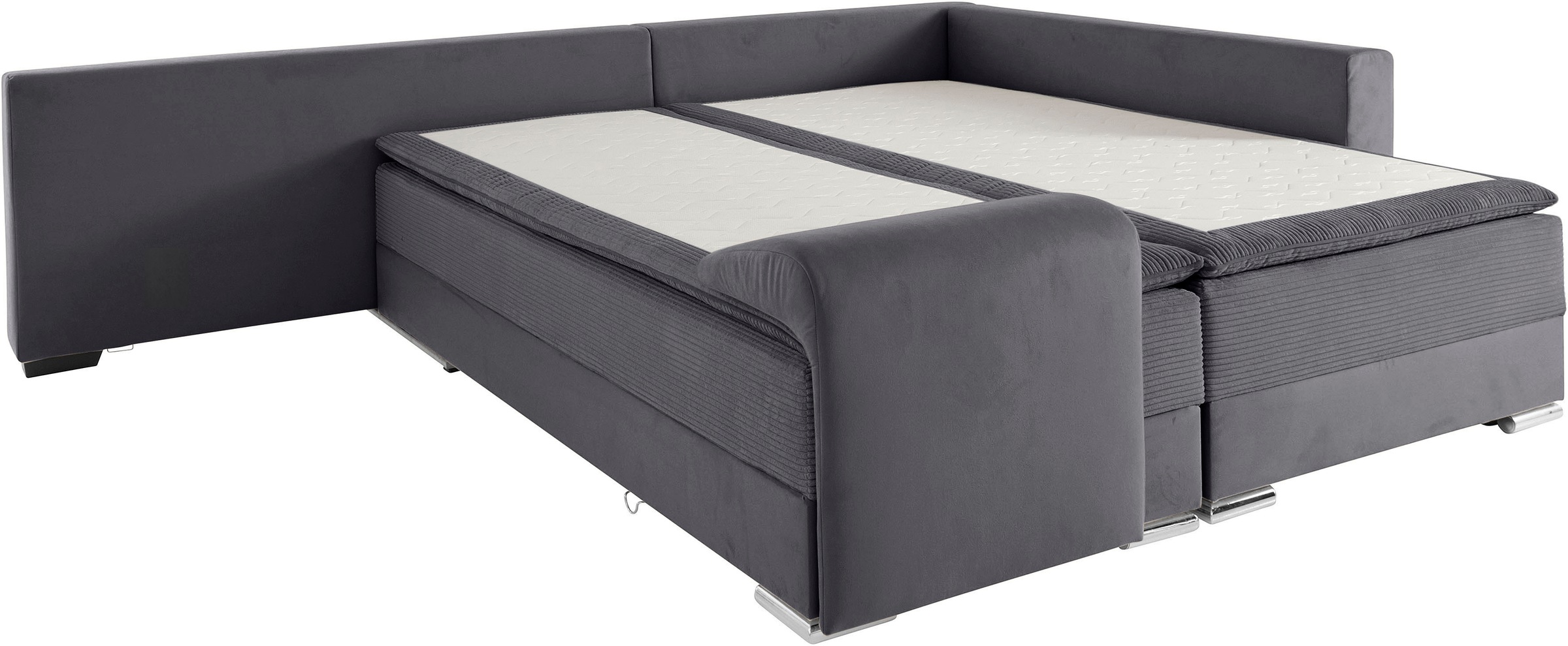 INOSIGN Ecksofa »Boxspringbett Night & Day L-Form mit Dauer-Schlaffunktion mit Armlehne«, mit Boxspring-Bettfunktion 180x200 cm und Bettkasten, Dauerschläfer!