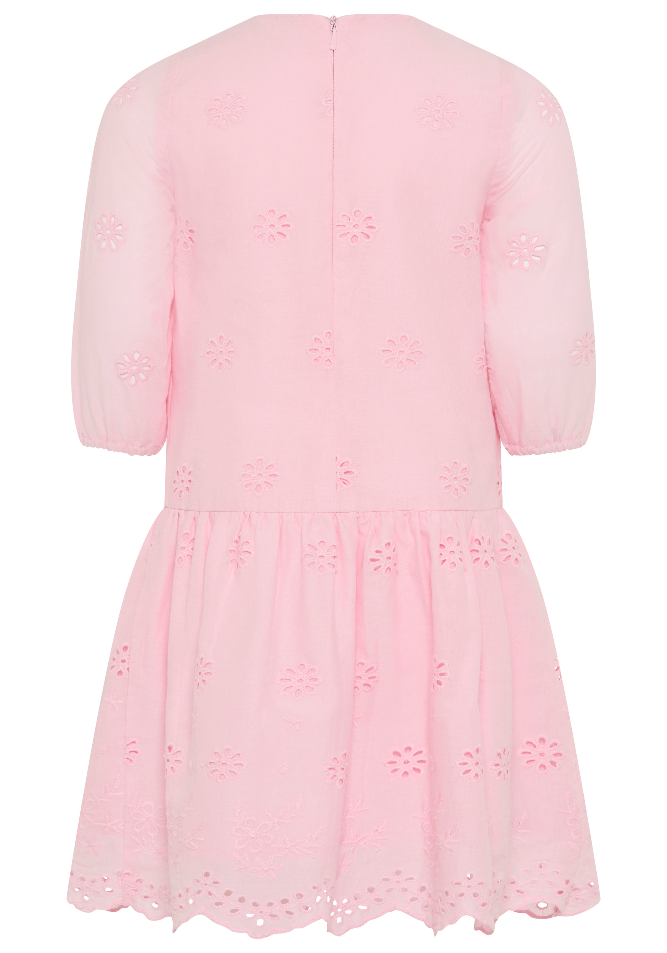 KIDSWORLD Spitzenkleid »Kleid mit Lochstickerei für Mädchen« aus Popeline und Web-Material, mit ausgestellter Passform