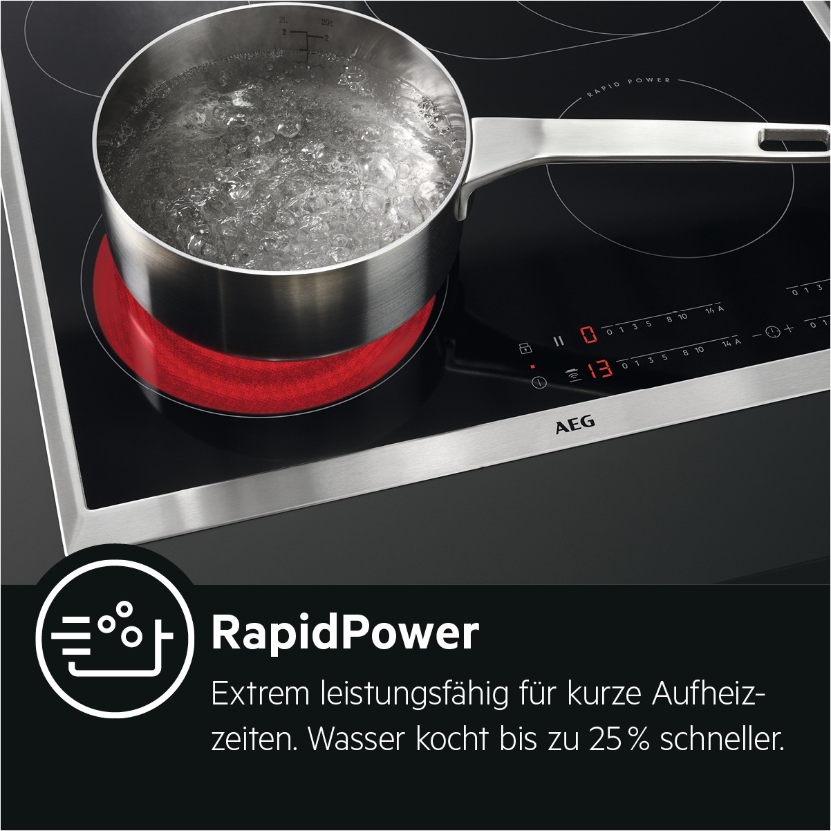 AEG Elektro-Kochfeld »TI84HAF7XB« Rapid‑Power Made in Germany: Kürzere Aufheizzeiten beim Kochen