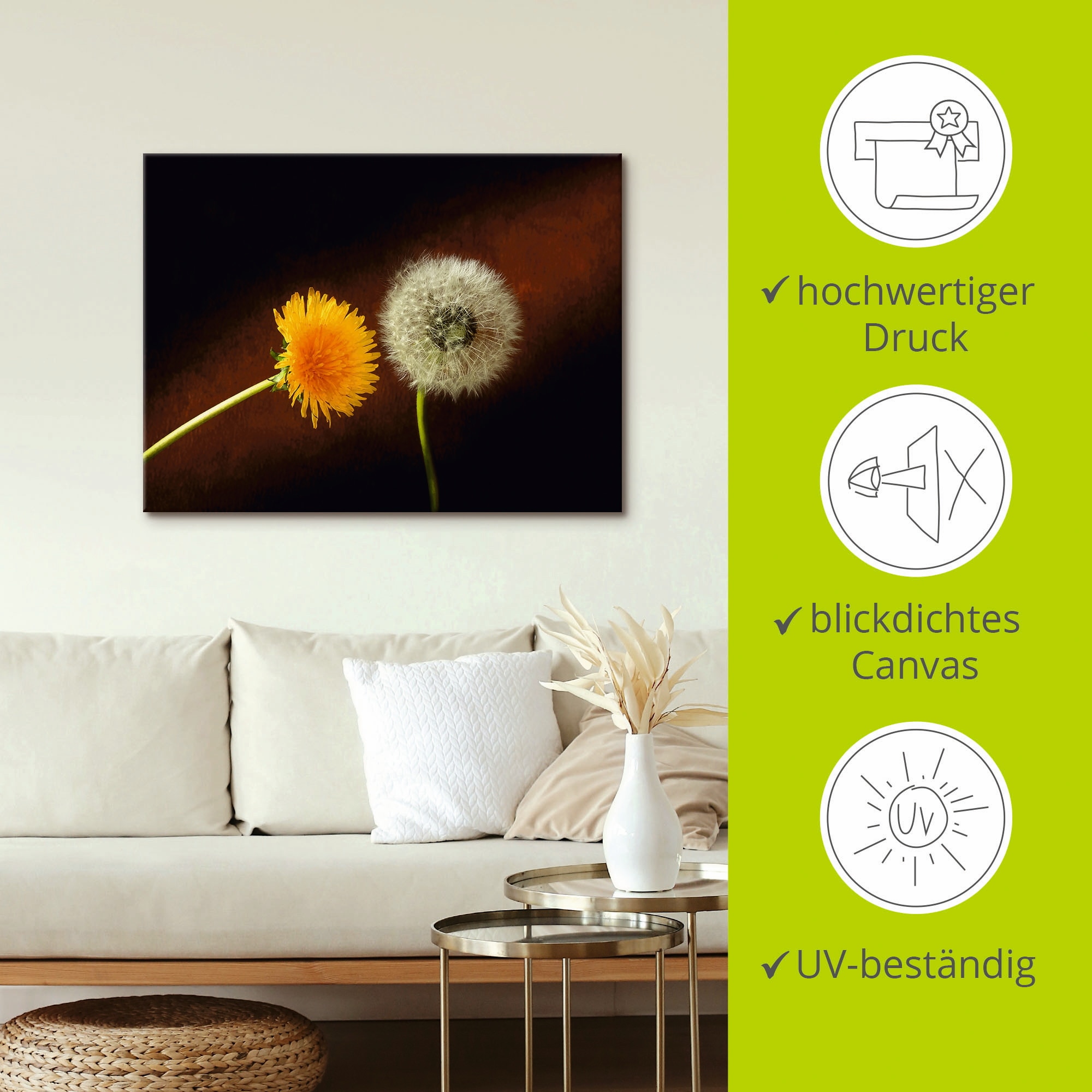 Artland Leinwandbild »Pusteblume Löwenzahn«, Blumen, (1 St.), auf Keilrahmen gespannt