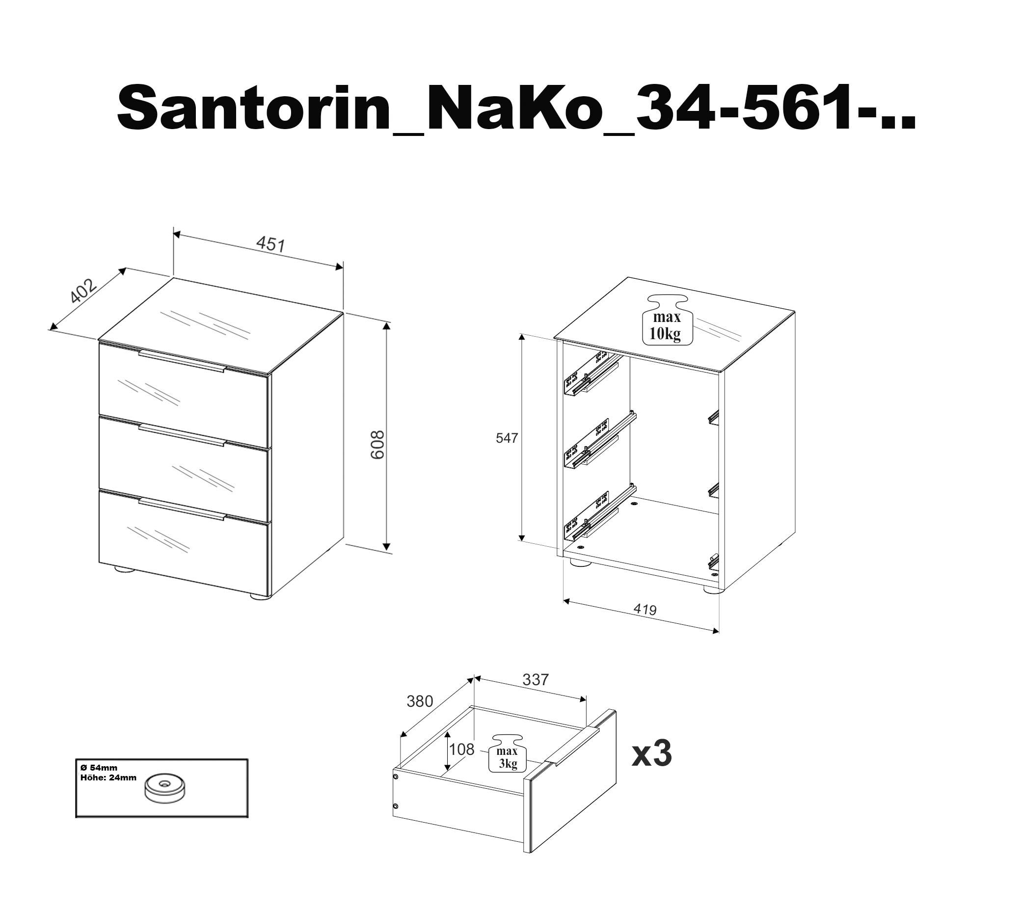HBZ Kommode »Santorin Nachtkonsole, BxHxT 45x61x40 cm«, (1 St.), Breite 45cm, Softclose für Schubkästen, Melaminbeschichtung