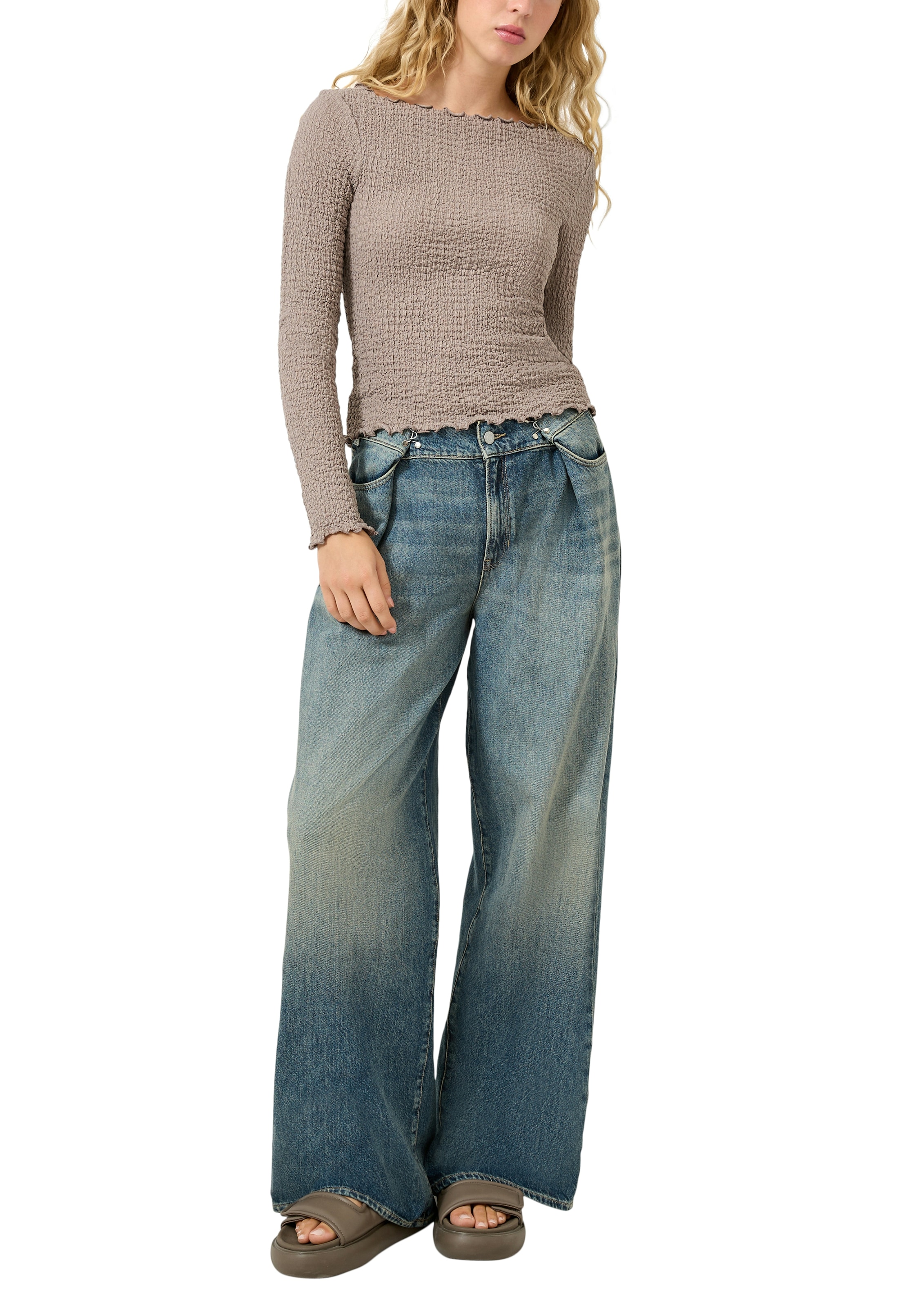 QS Langarmshirt mit gewellten Abschlüssen