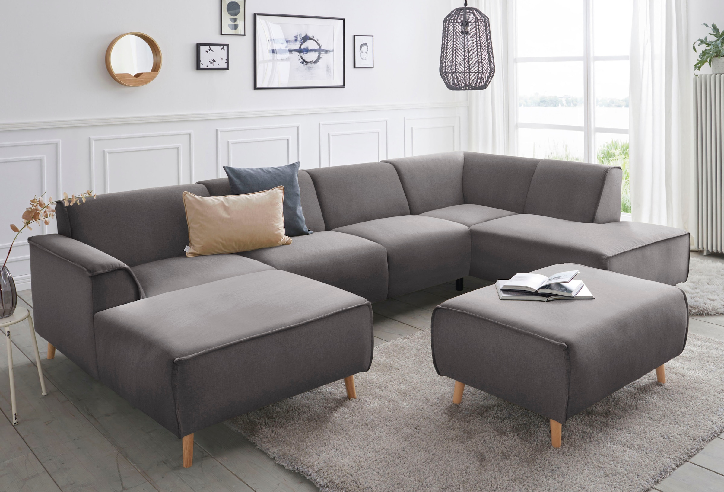andas Wohnlandschaft »Janek Scandic Design, elegant und zeitlos U-Form«, mit Federkern und Keder in scandinavischem Design