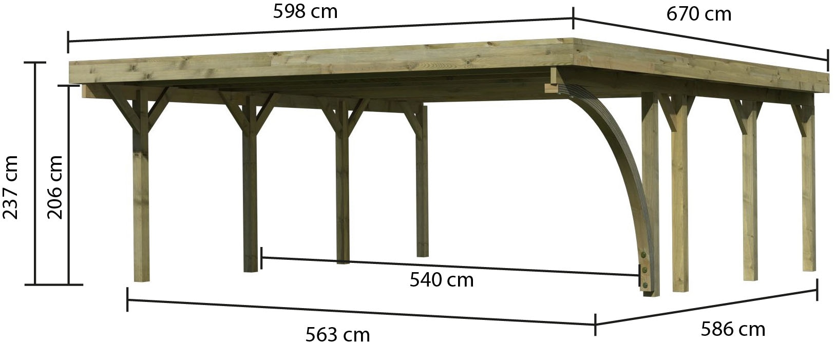 Karibu Doppelcarport »»Classic 2 SET« PVC-Dach Variante B, mit einem Einfahrtsbogen« Massivholz 540 cm KDI aus Masivholz