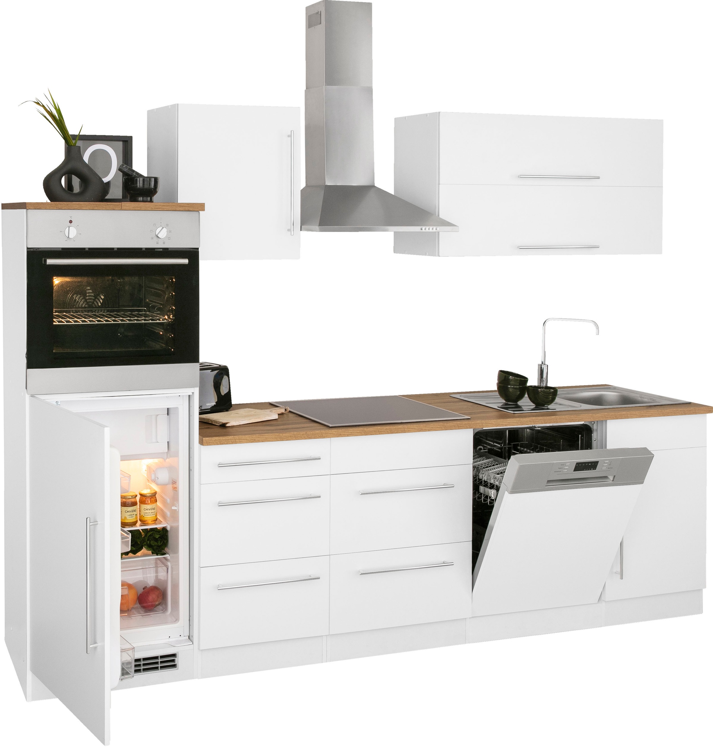 KOCHSTATION Küchenzeile »KS-Samos« Breite 280 cm, wahlweise mit E-Geräten und Induktionskochfeld