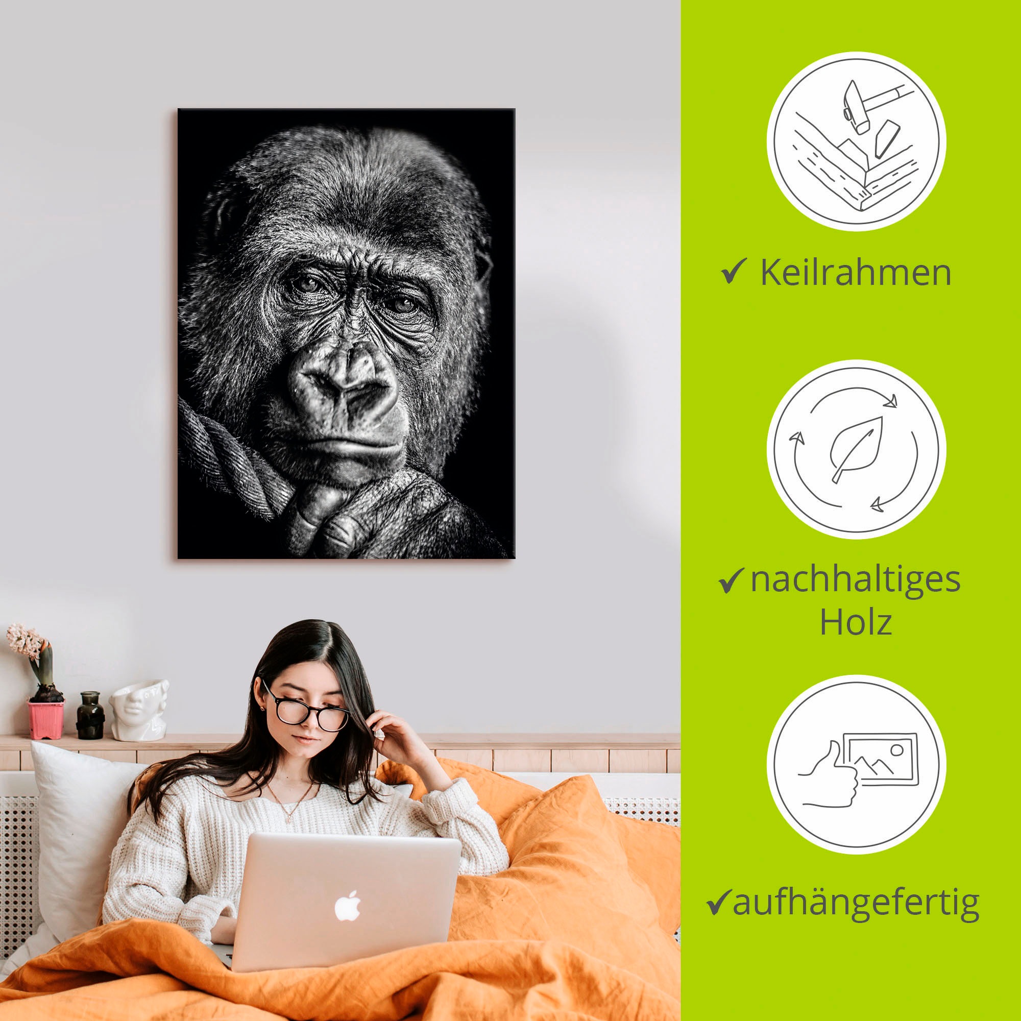 Artland Leinwandbild »Gorilla«, Wildtiere, (1 St.), auf Keilrahmen gespannt