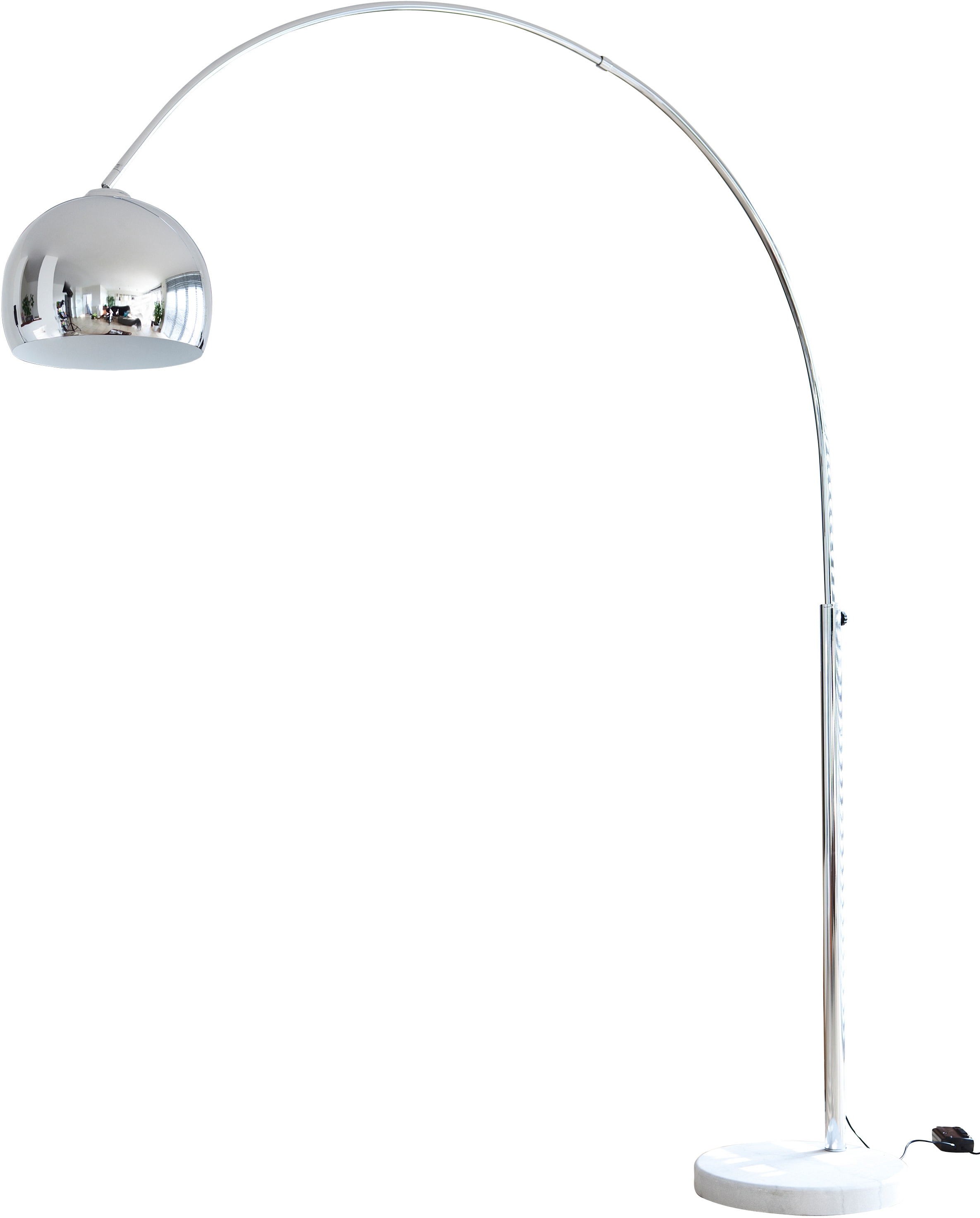 Salesfever Bogenlampe »Finn« E27 1 Stk. Höhenverstellbar und mit Dimmschalter in weiß, Größe Ø 30 cm Höhe: 181 cm