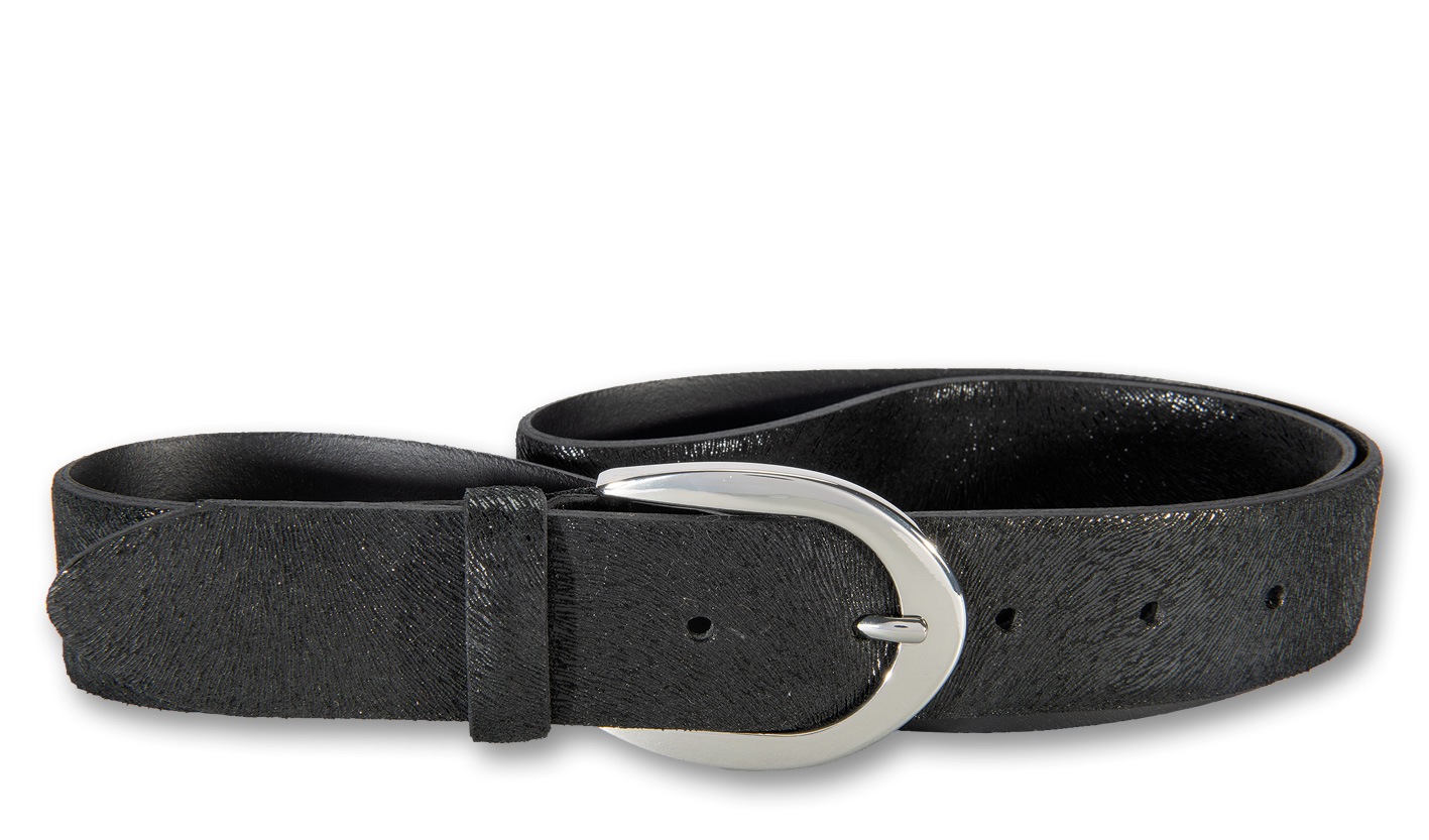 Silbergift Damen Ledergürtel mit silberfarbener Schließe in schwarz, Größe 100