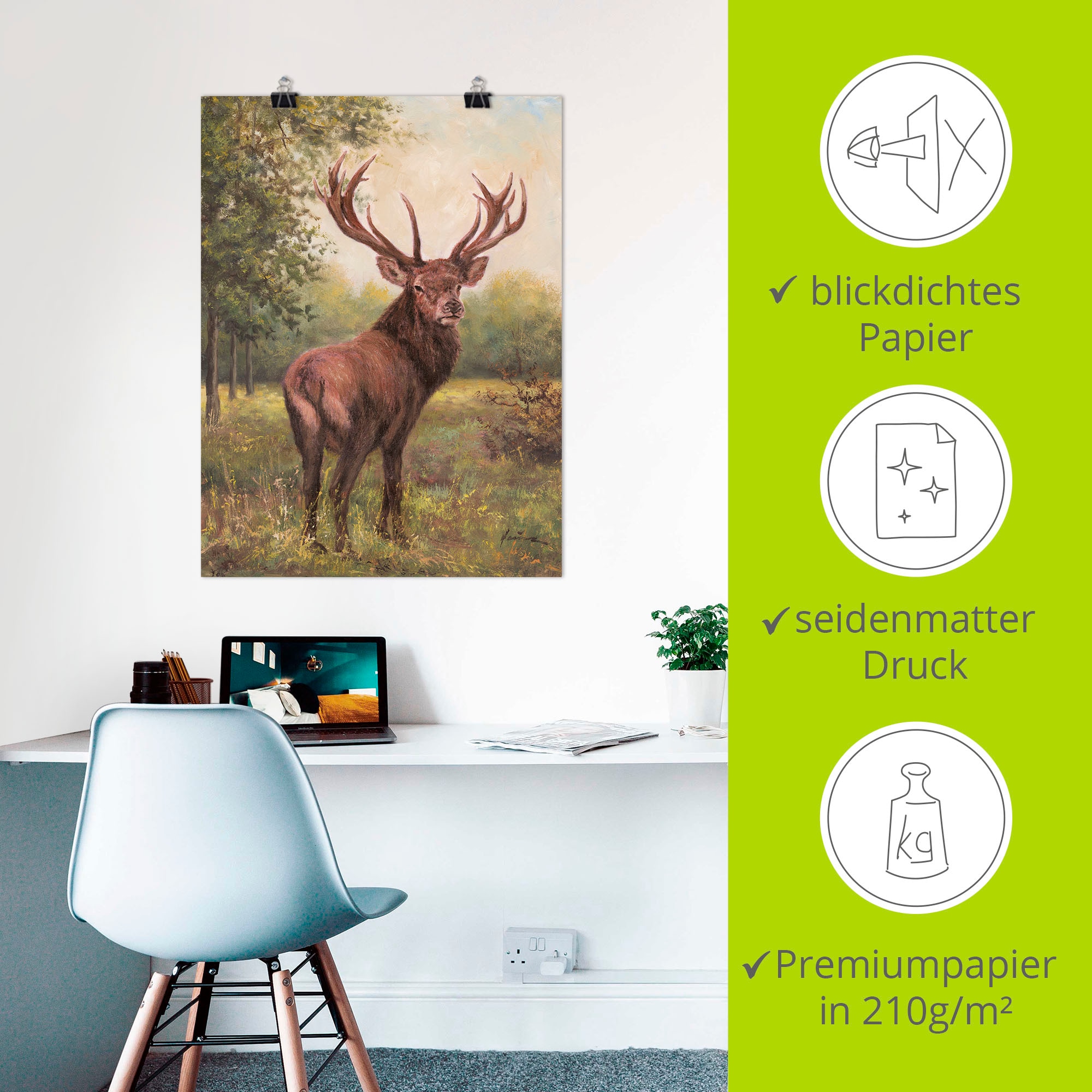 Artland Wandbild »Hirsch« Wildtiere 1 Stk. tlg. als Leinwandbild, Poster in verschied. Größen