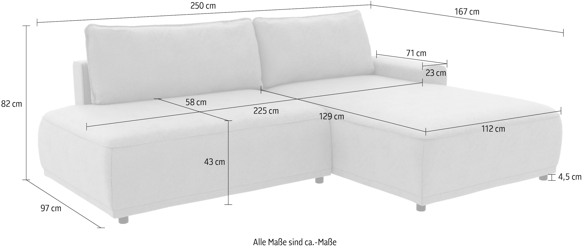 TRENDMANUFAKTUR Ecksofa »Fordon II, Schlafsofa mit Bettkasten, Couch in L-Form, Breite 250 cm«, in Cordstoff HYPER, betongrau, Armlehne rechts