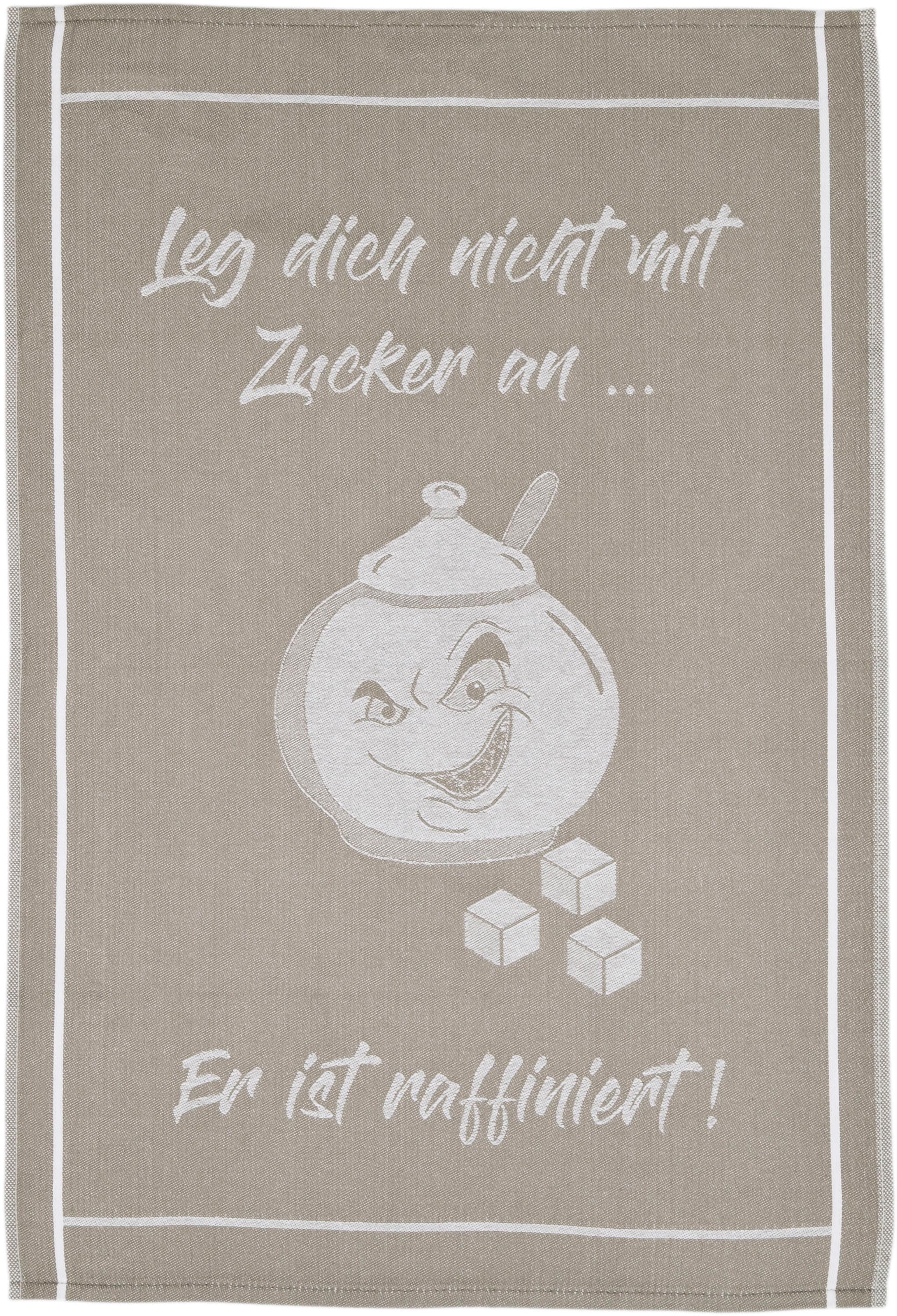 ROSS Geschirrtuch »Leg dich nicht mit Zucker an, er ist raffiniert«, (Set, 3 tlg.), Sprüchetuch, aus 100% Baumwolle
