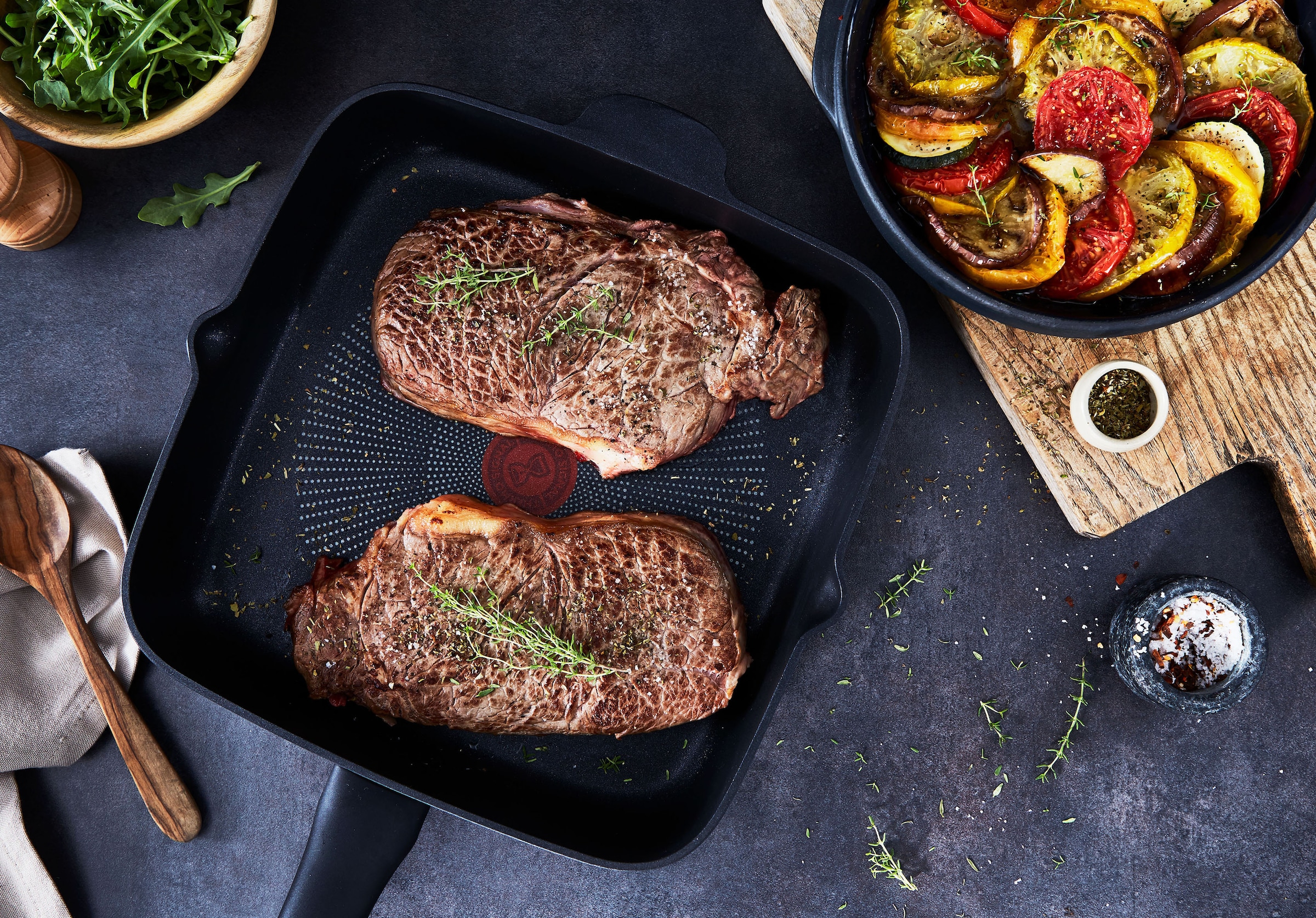 Tefal Bratpfanne »Unlimited On viereckig, induktionsgeeignet mit Antihaftversiegelung«, Aluminiumguss, (1 tlg.), Thermo-Signal bei idealer Brattemperatur, für alle Herdarten geeignet