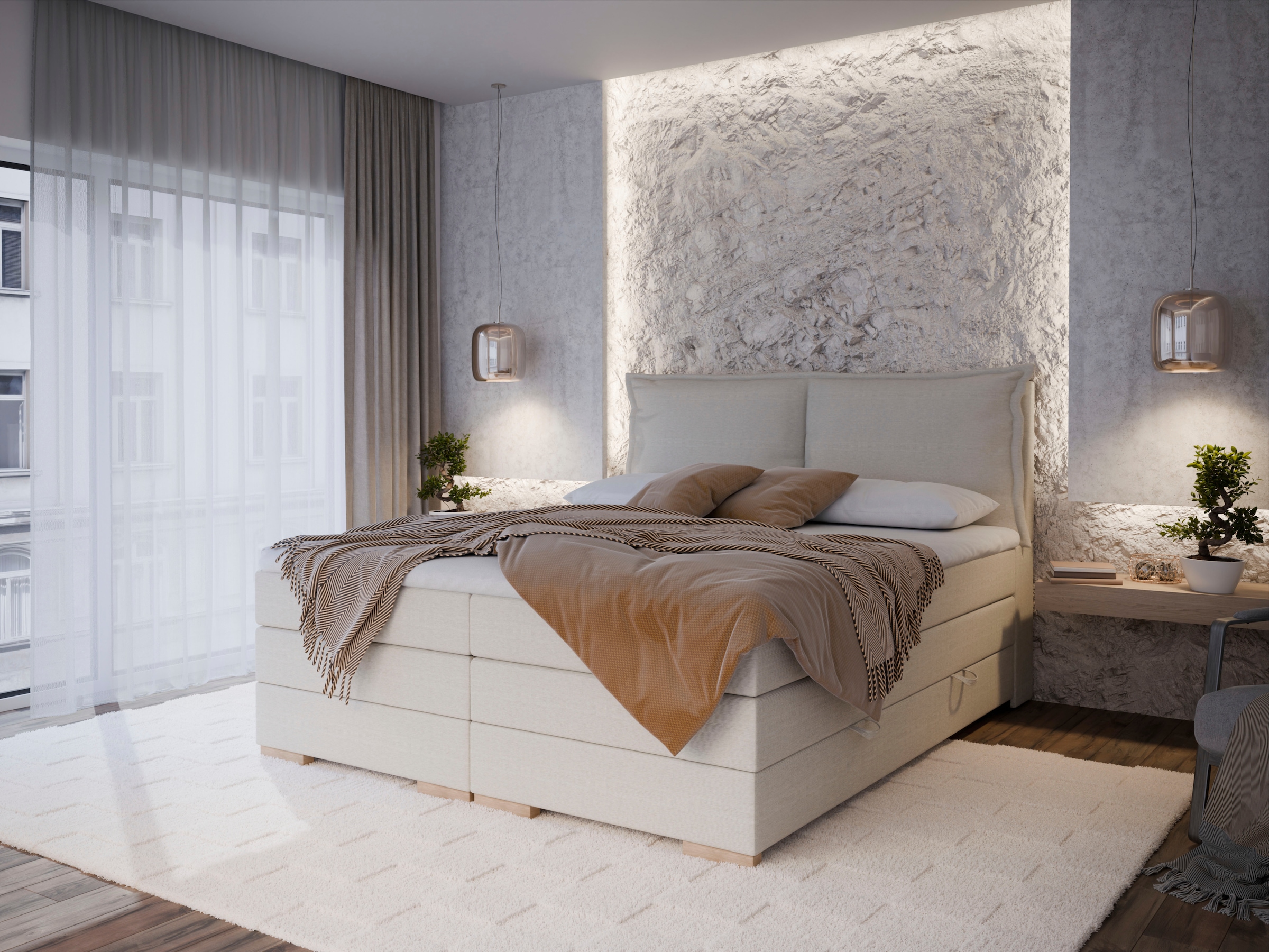 FORTE Boxspringbett »Pillows mit Bettkasten, erhältlich in den Breiten 140, 160 & 180cm« in verschiedenen Farben erhältlich