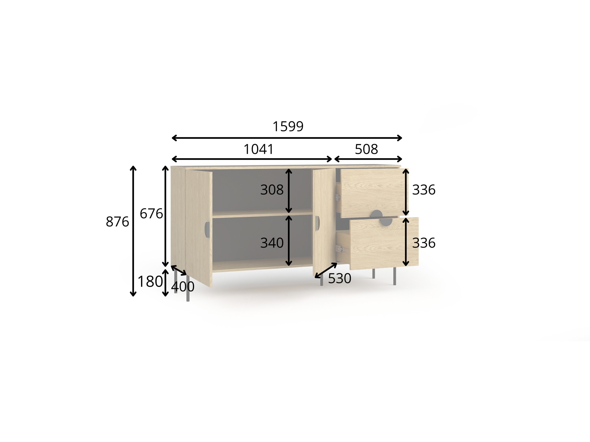 Home affaire Kommode »BELLOT Sideboard mit 2 Schubladen und 2 Türen, B/T/H: 213/40/87,6 cm« Schubkastenkommode mit Metallgriffen und viel Stauraum