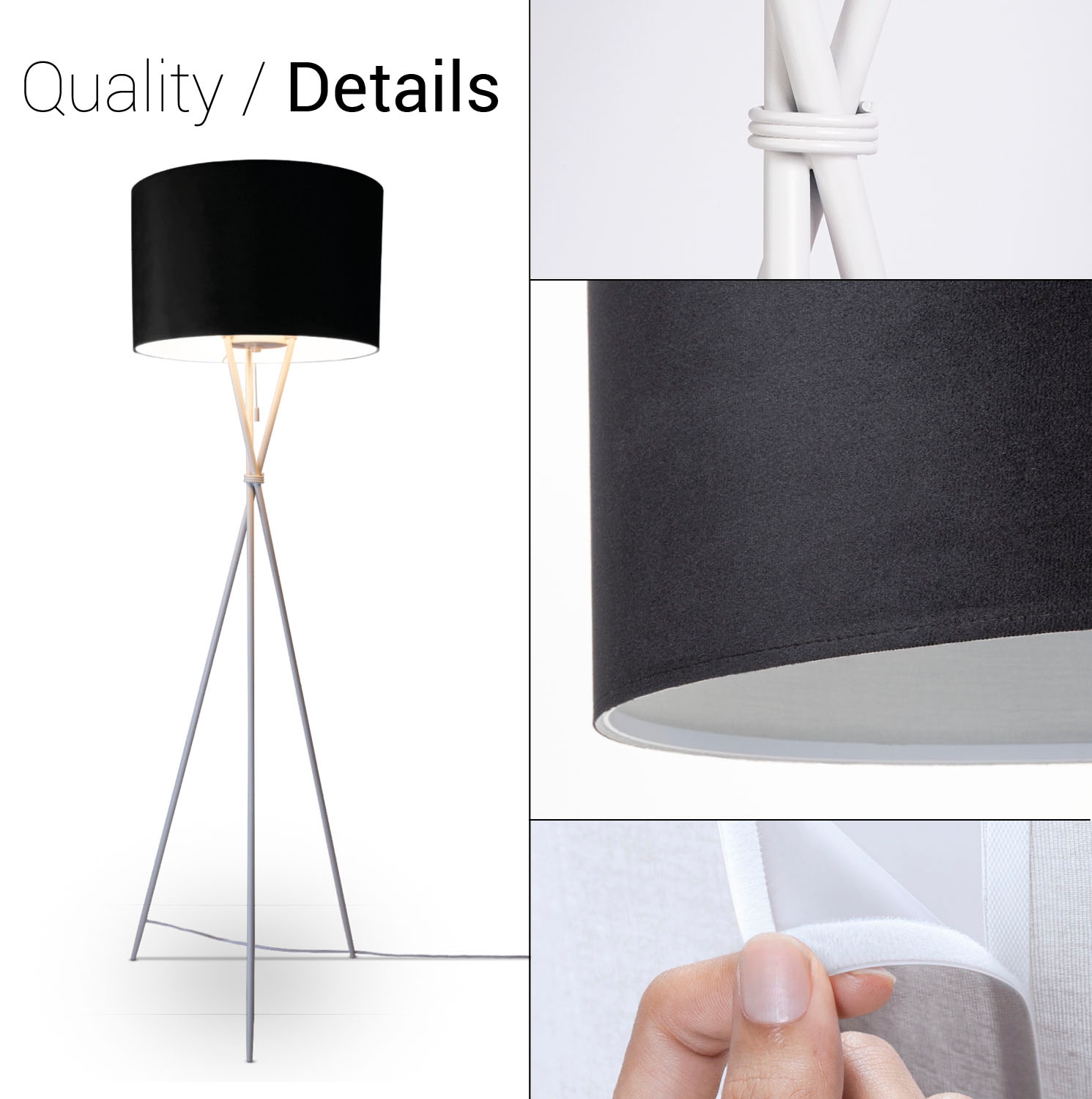 Paco Home Stehlampe »Kate uni Color«, Leuchtmittel E27 | ohne Leuchtmittel, Wohnzimmer Dreibein Standleuchte Velour Höhe 177,5cm Filigran E27