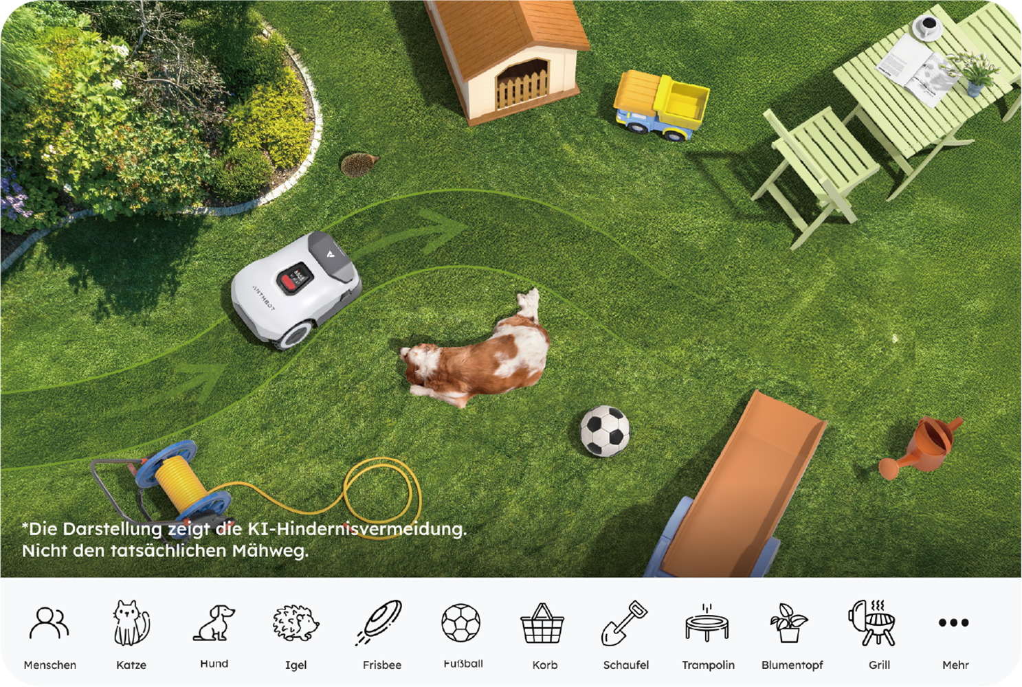 Anthbot Rasenmähroboter »90ANT-LMGenie1000« KI‑Hindernisvermeidung, Multi‑Zonen-Verwaltung,   Kabellose Installation, Full‑Band‑RTK mit 4 KI‑Kameras