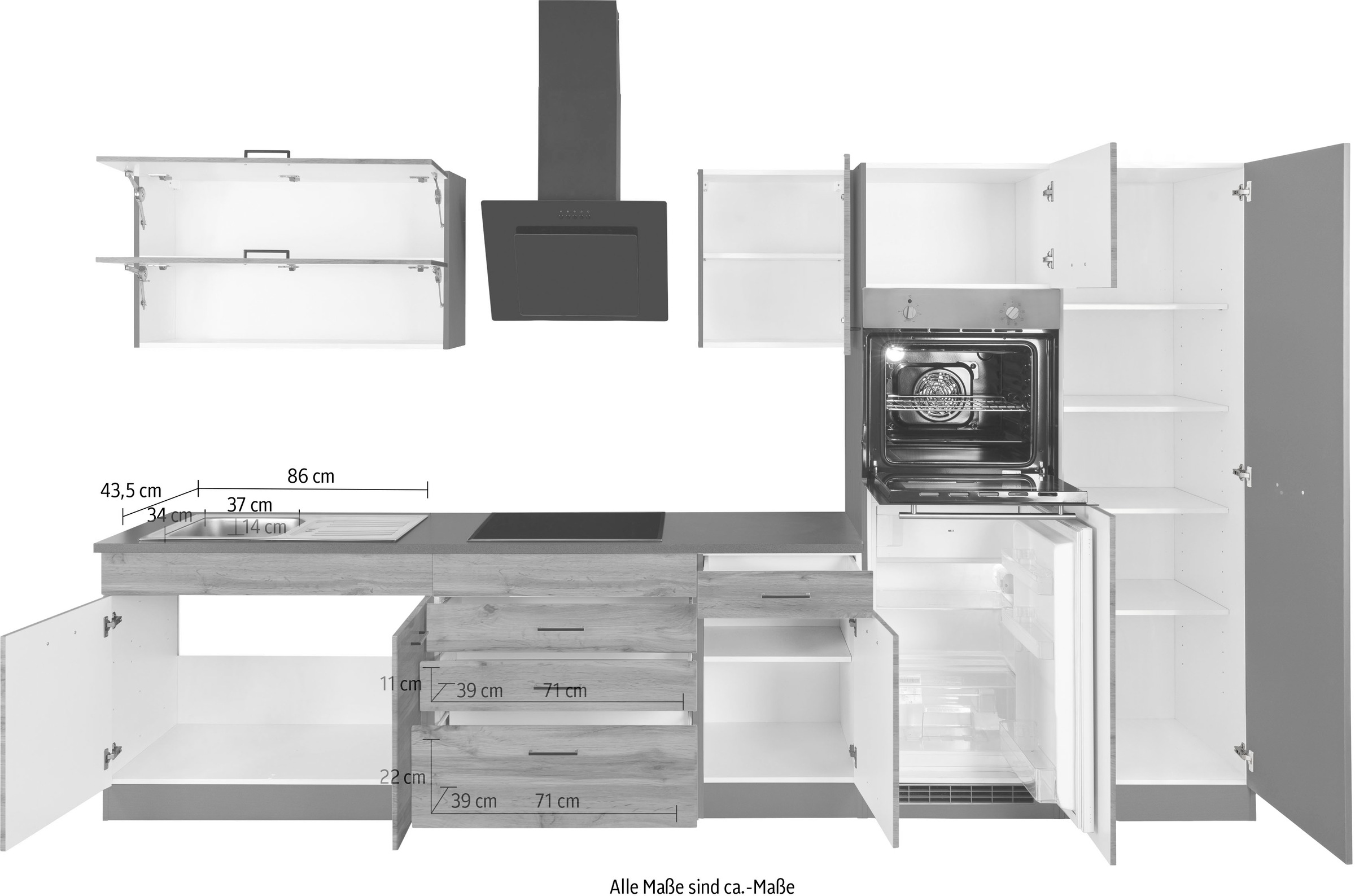 KOCHSTATION Küchenzeile »KS-Trier«, ohne E-Geräte, Breite 340 cm