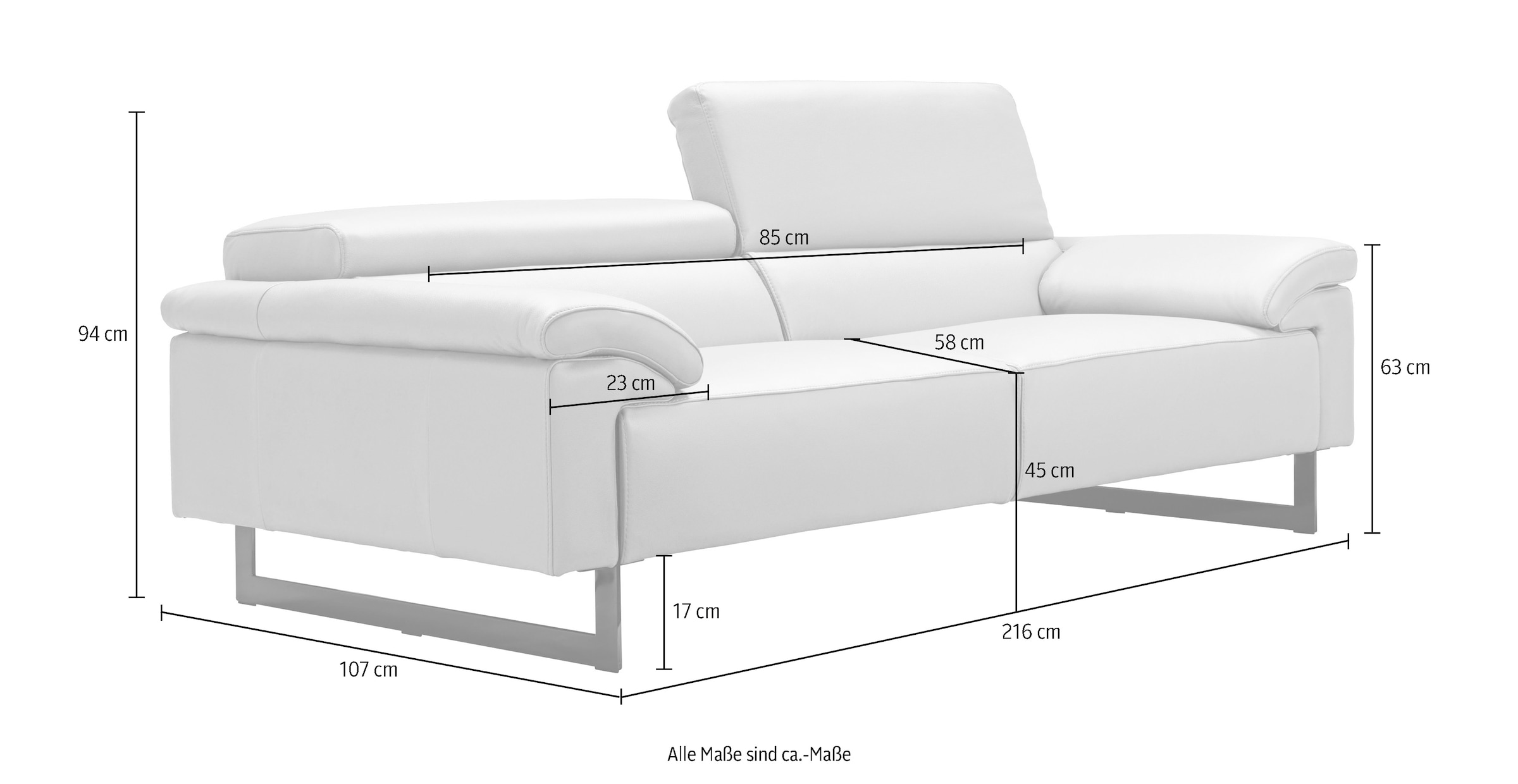 Egoitaliano 2,5-Sitzer »Malika, Designsofa mit hohem Sitzkomfort, edel und bequem«, inkl. Kopfteilverstellung und chromfarbenen Metallfüßen