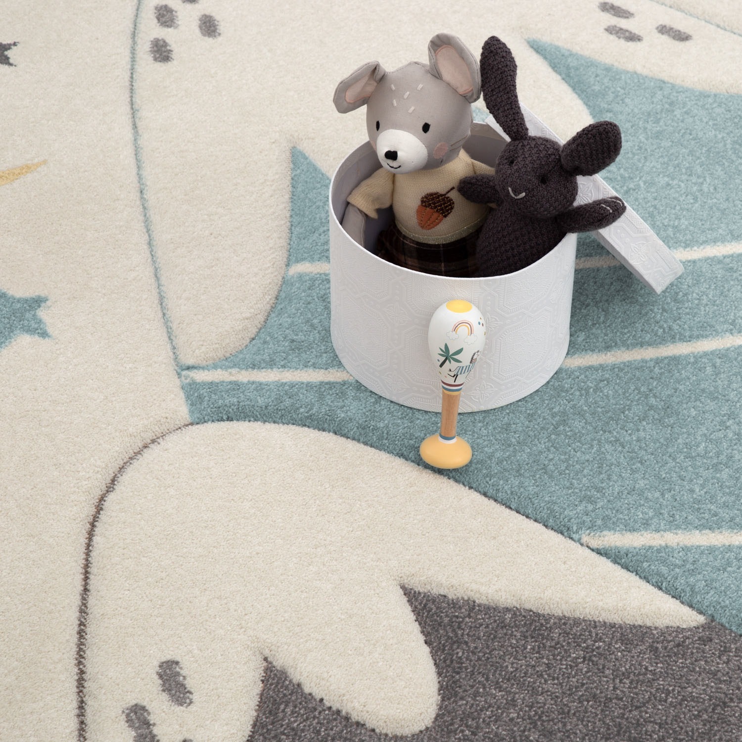 Paco Home Kinderteppich »Cosmo 707«, rechteckig, 13 mm Höhe, 3D-Design, niedliches Motiv Berge & Sterne, Pastell-Farben
