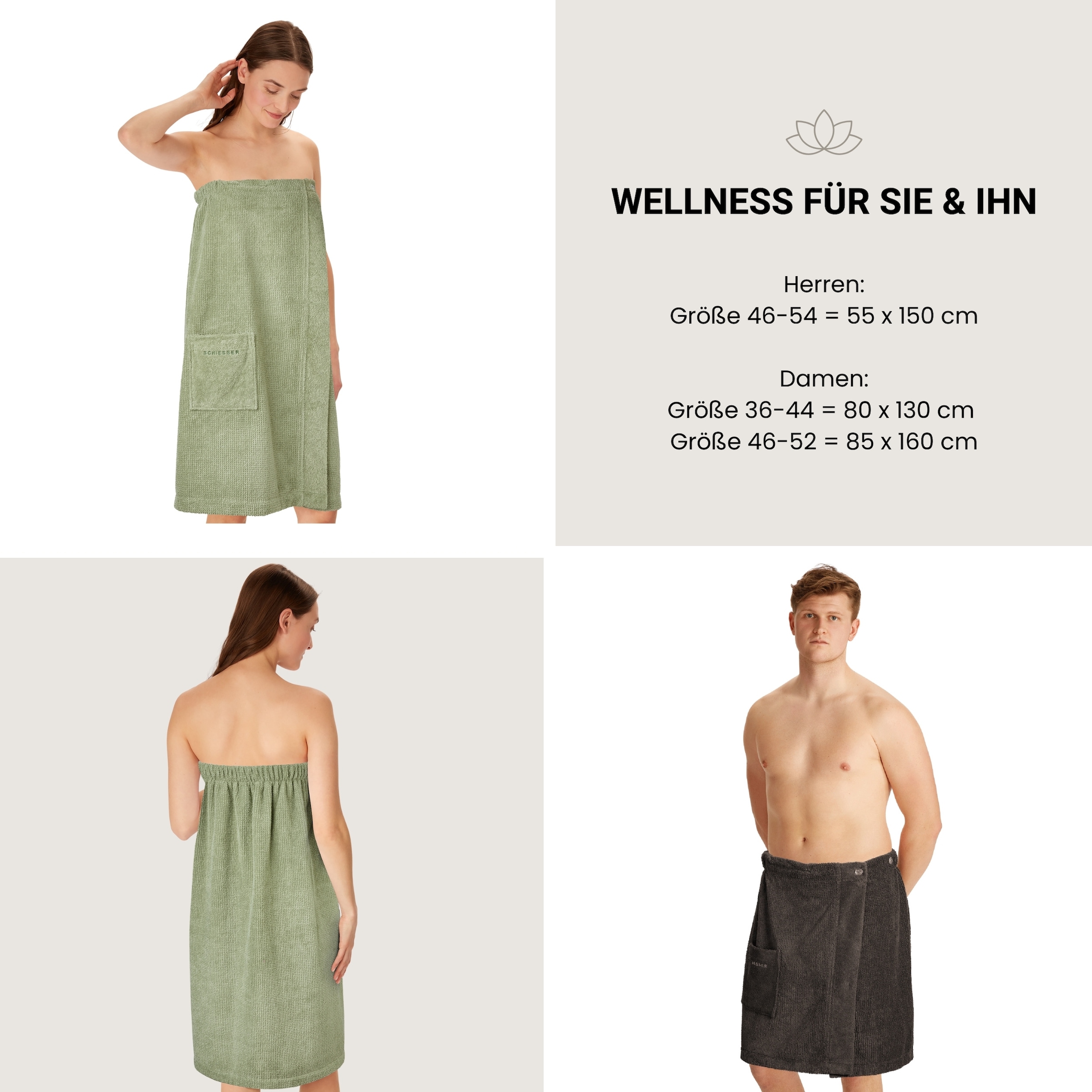 Schiesser Sarong »Saunakilt Turin für Damen in angesagter Reiskornoptik« 1 Stk. tlg., Made in Green