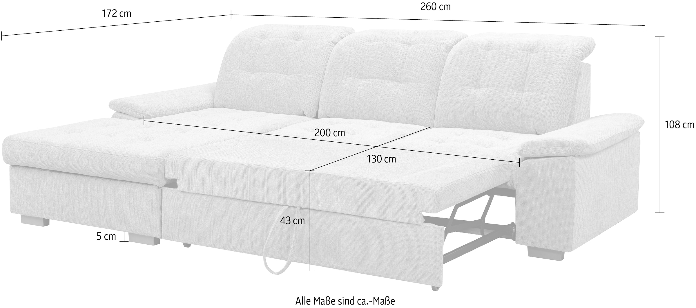 WERK2 Ecksofa Carmen, Sofa, Eckcouch mit Schlaffunktion, Bettkasten und Sitztiefenverstellung