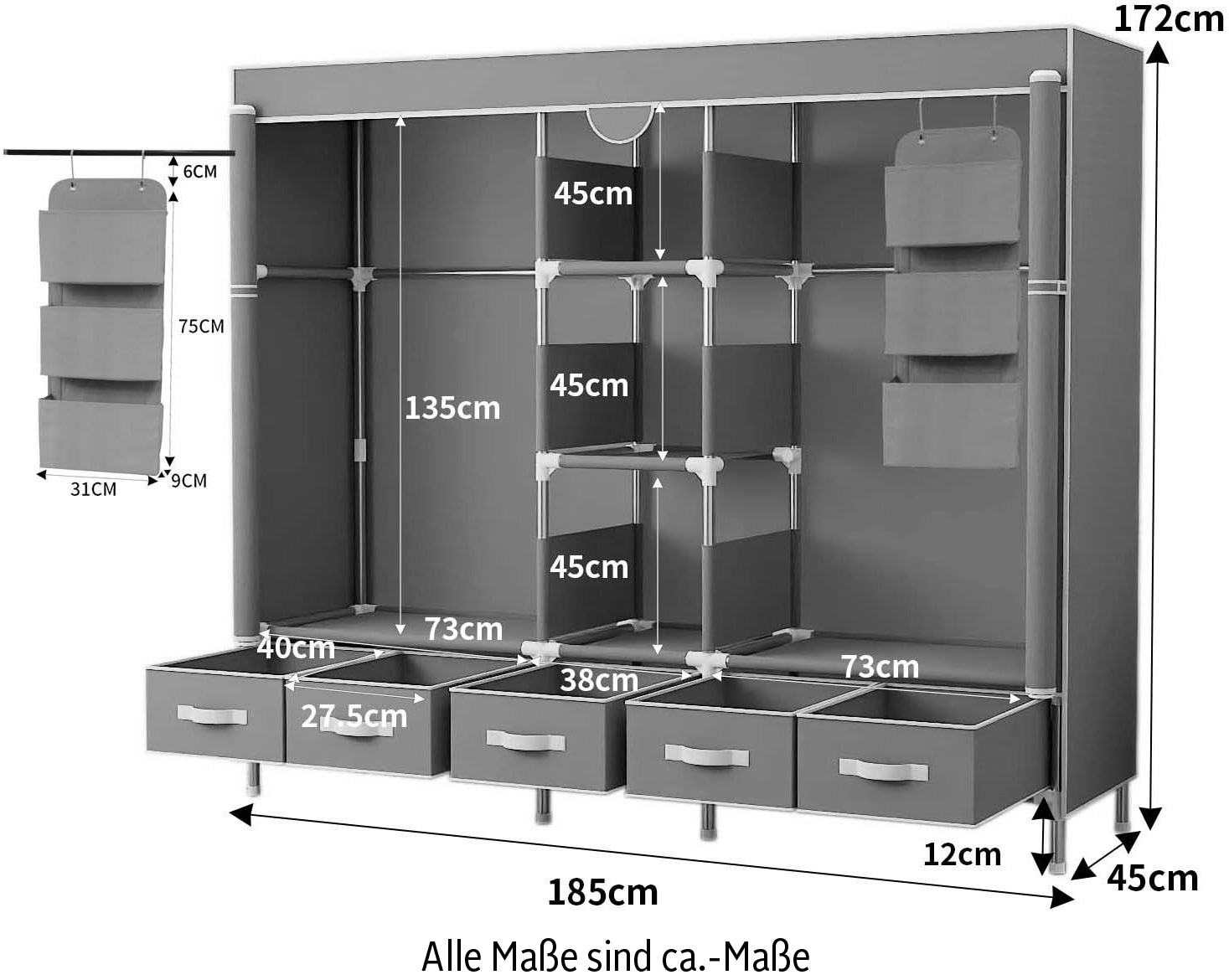 INOSIGN Kleiderschrank »Stockholm Stoffkleiderschrank Bestseller in diversen Ausführungen«, (Stabile Konstruktion mit Schubladen in vielen Breiten erhältlich), Schlafzimmer Garderobe Schrank Stoffkleiderschrank mit viel Stauraum