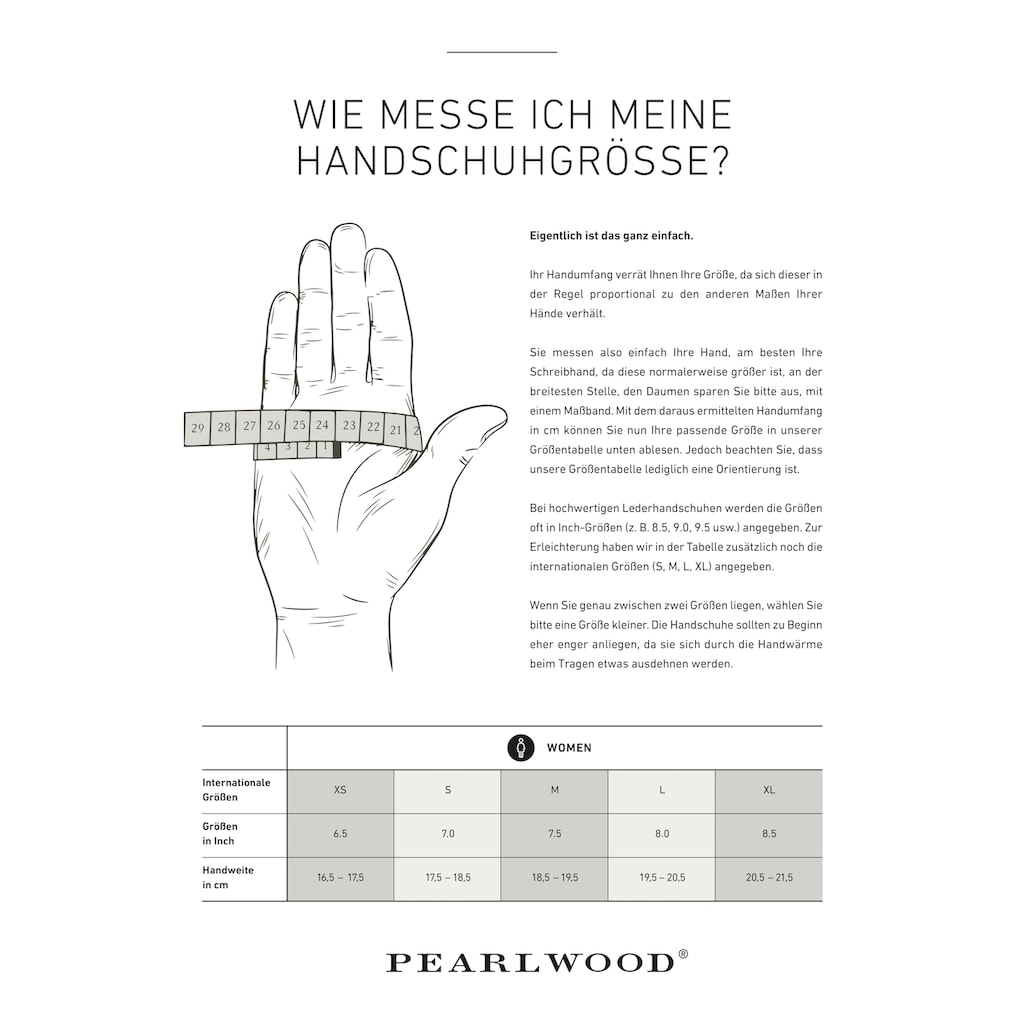 PEARLWOOD Lederhandschuhe »Britt«, Touchscreenfähig- mit 10 Fingern bedienbar, farbiges Innenfutter