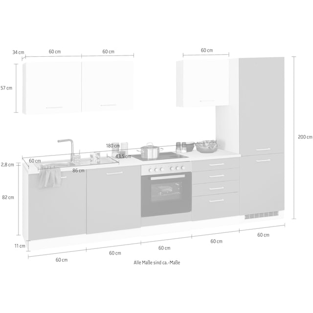 HELD MÖBEL Küchenzeile »Visby«, ohne E-Geräte, 240 cm, für  Kühl/Gefrierkombination und Geschirrspüler bei OTTO
