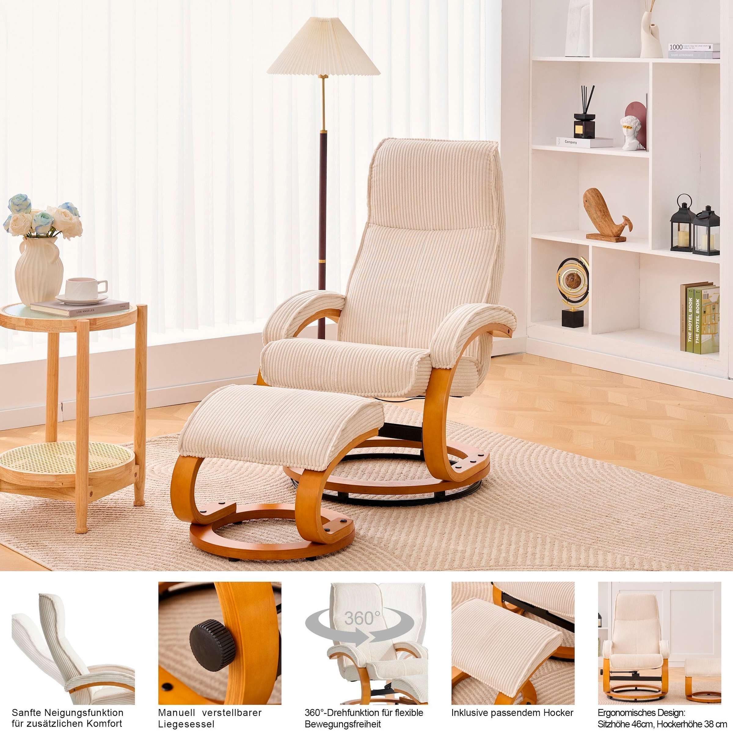 OTTO home Relaxsessel »mit Hocker PARIS Naturleder- OTTO. Verlässliche Qualität.« Set, bestehend aus Sessel und Hocker, 2 Stk. tlg. Relaxfunktion, Dreh- und Kippfunktion, Unser Dauertiefpreis