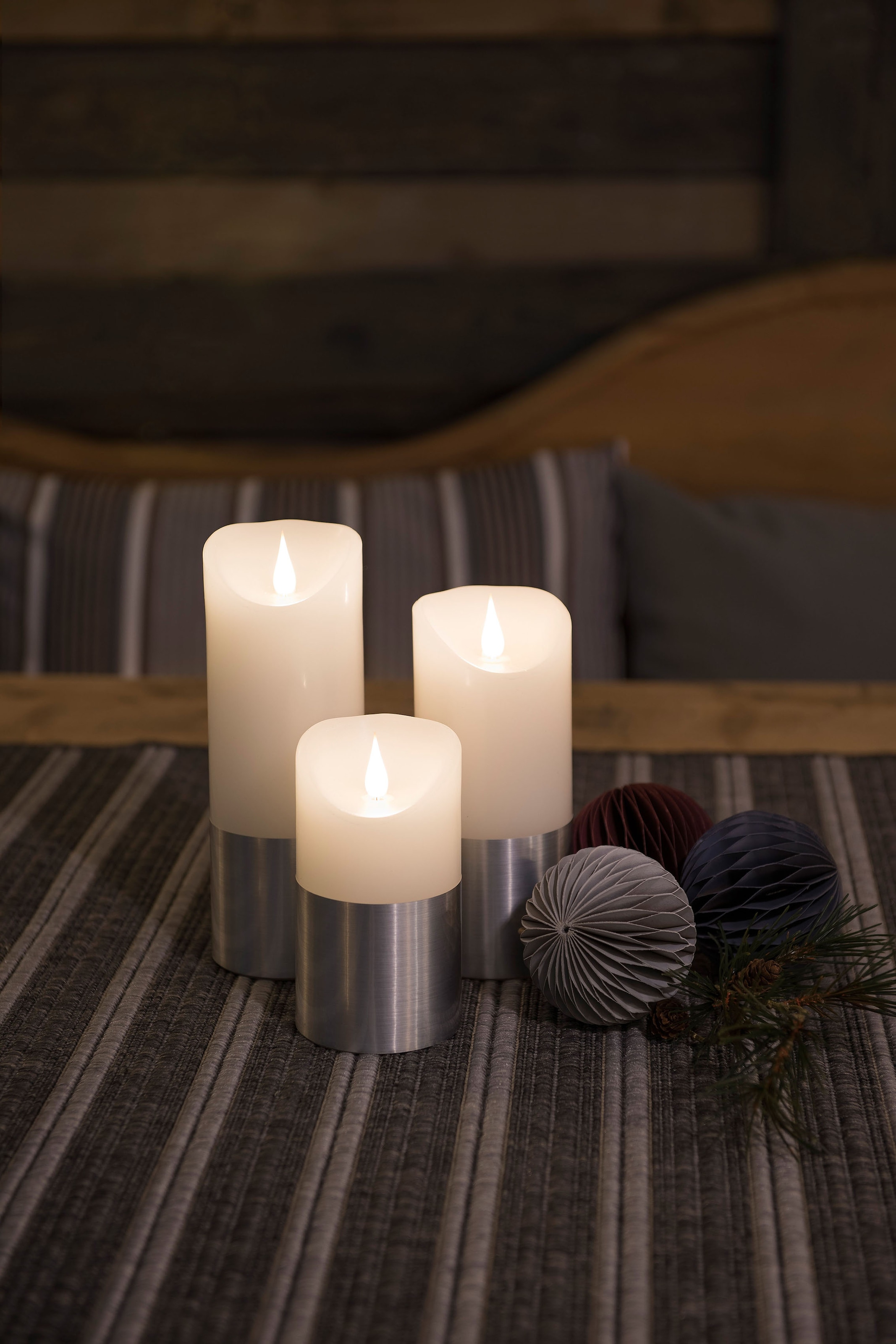 KONSTSMIDE LED-Kerze »Weihnachtsdeko«, mit Banderole online Echtwachskerze, LED weiß, OTTO bei kaufen silberfarbener