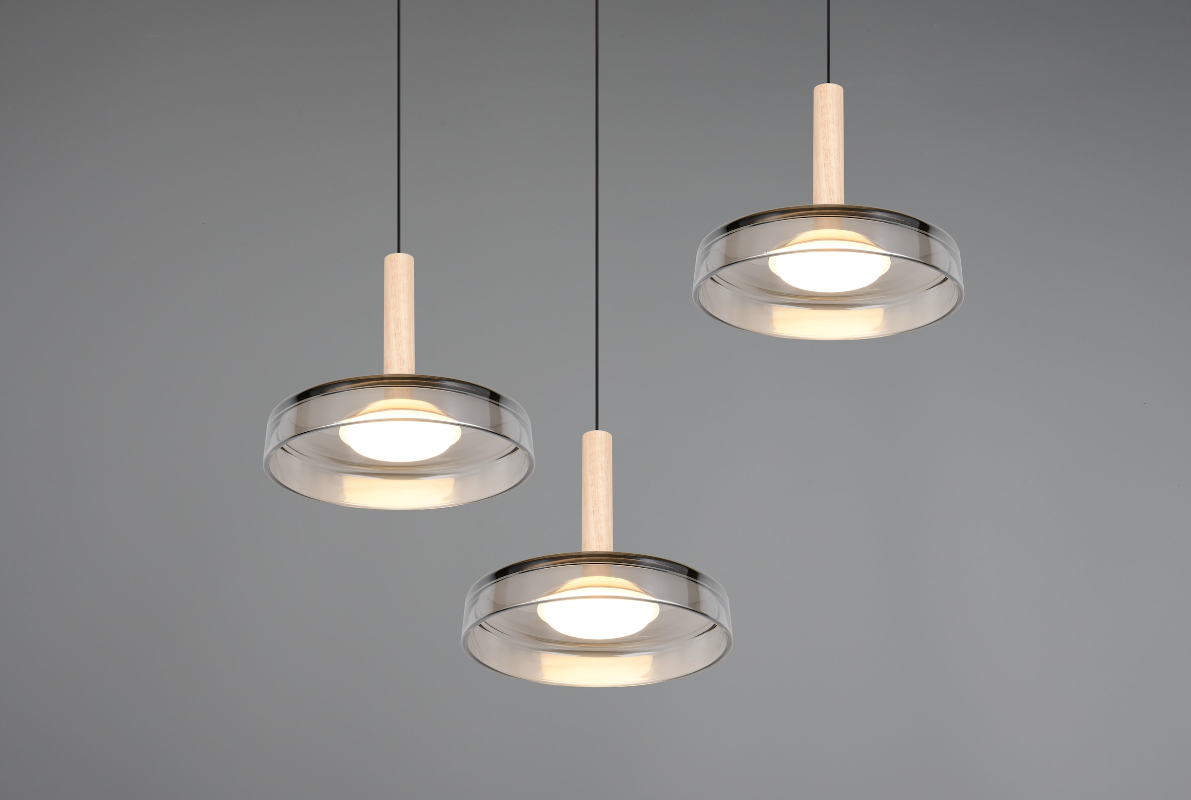 TRIO Leuchten LED Pendelleuchte »CELESTE dimmbare LED Hängelampe aus Metall Glas & Holz, 7,5W 750 Lumen« LED-Board 1 Stk. Warmweiß 3-flammig einfach höhenverstellbar von 50-200 cm 3-Stufen Dimmfunktion