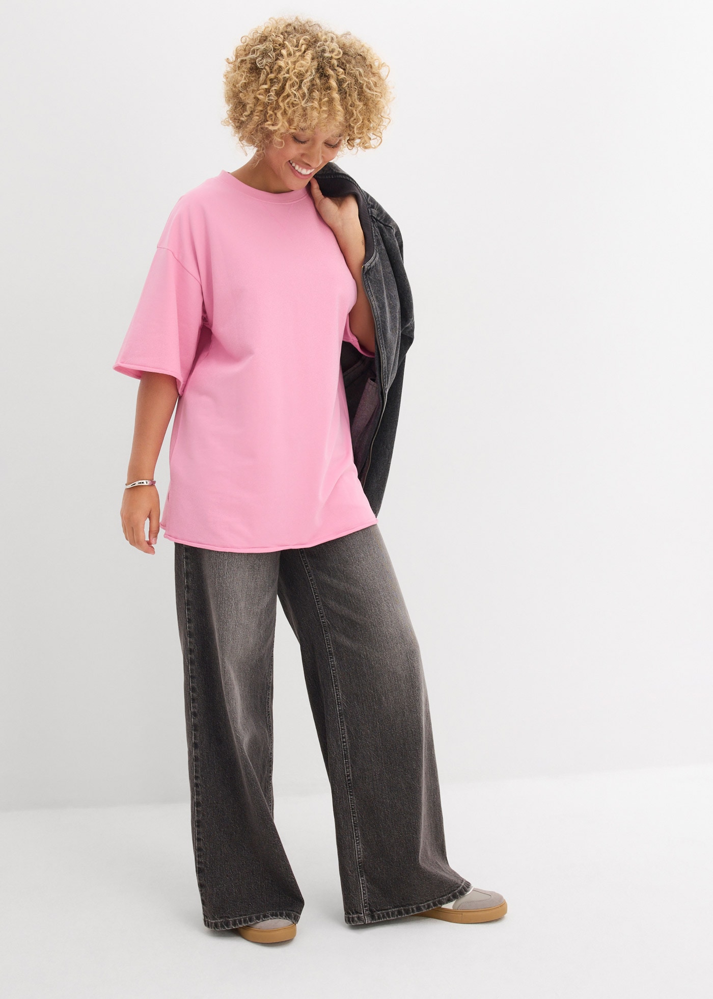 bonprix Longsweatshirt , lässige Passform, Halbarm-Design, aus reiner Baumwolle
