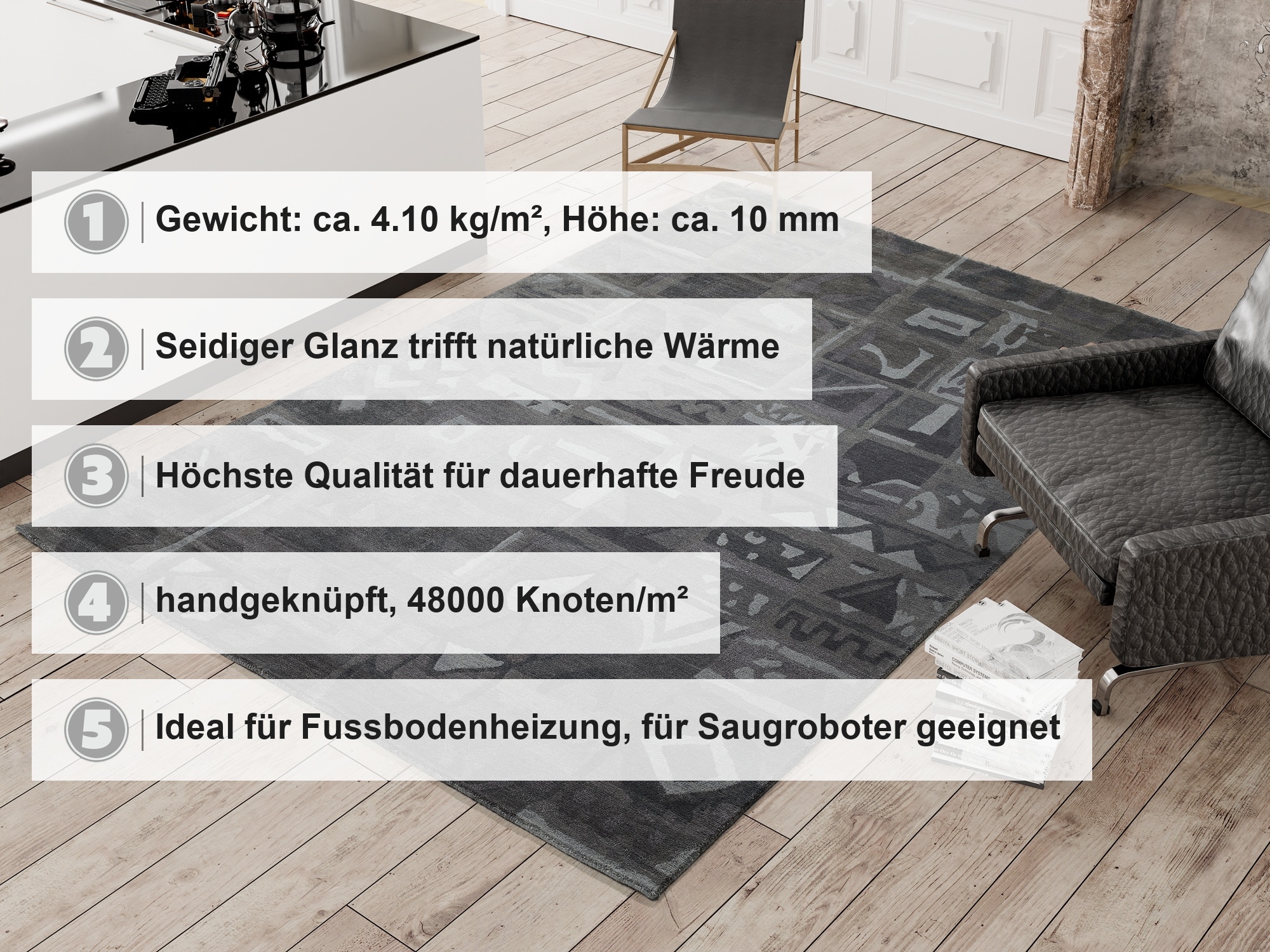 OCI DIE TEPPICHMARKE Teppich »AWARD SUNTALI« rechteckig 10 mm Höhe handgeknüpft, echter Design Teppich aus Nepal. 100% Naturfaser