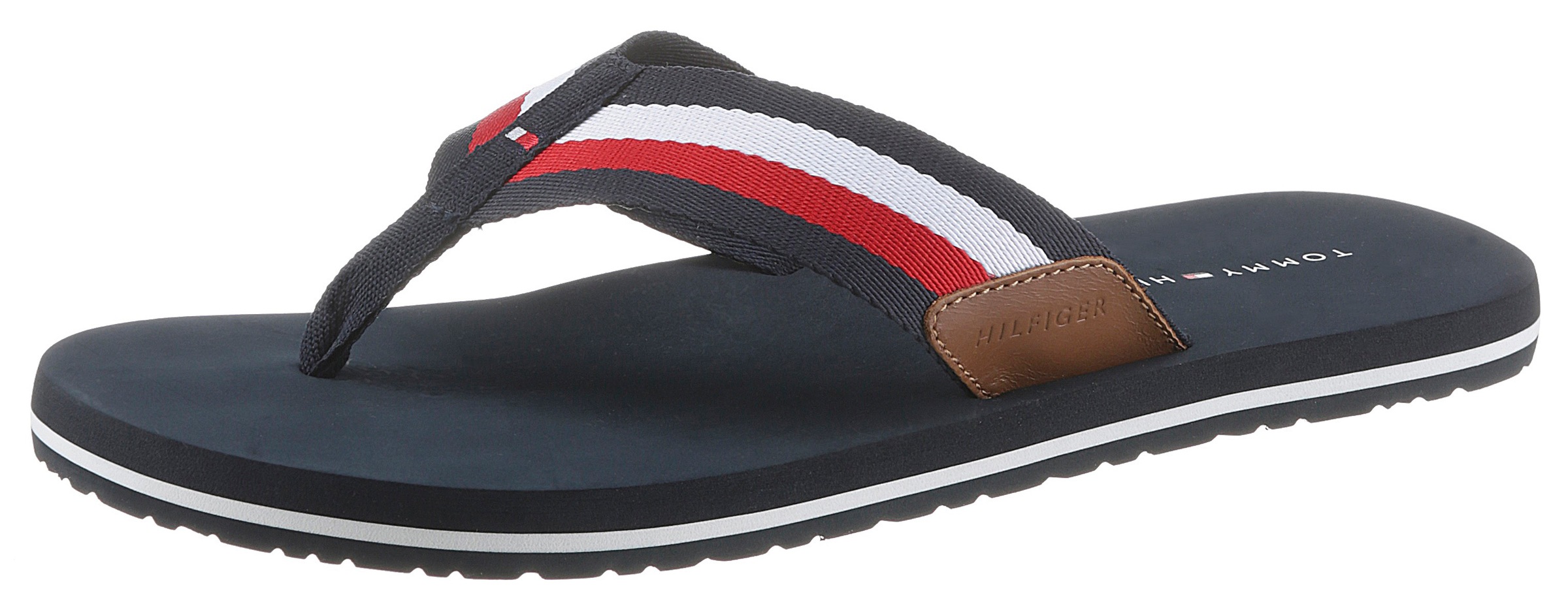 TOMMY HILFIGER Zehentrenner »CORPORATE HILFIGER BEACH SANDAL«, mit gestreifter Bandage