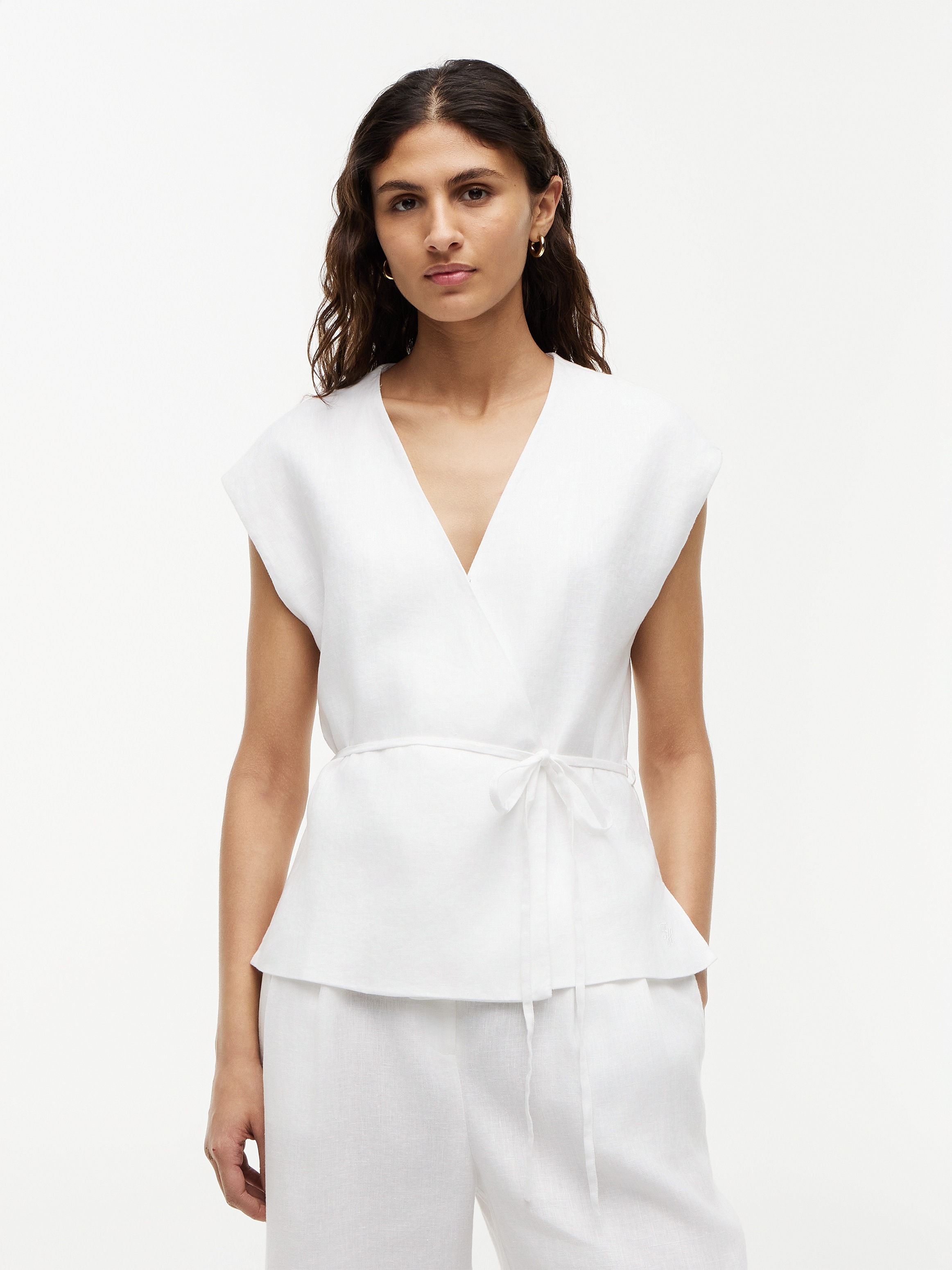 Tommy Hilfiger Wickelbluse »ESS LINEN WRAP TIE NS VEST« Materialmix, Bindeband