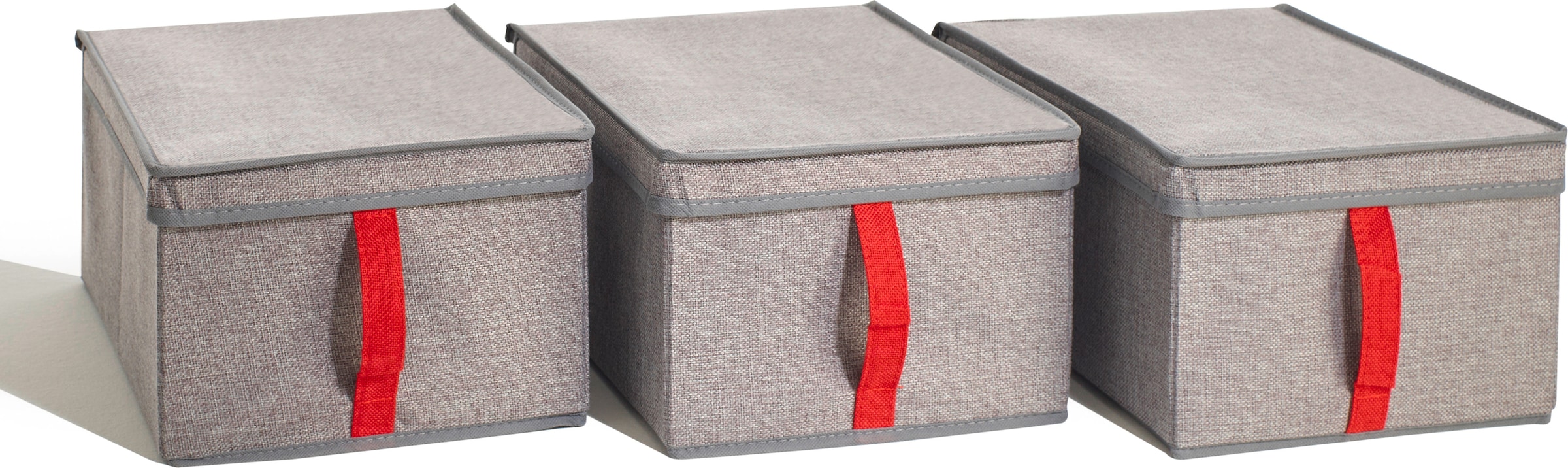 Aufbewahrungsbox »Zubehör«, 3er Set Stoffboxen mit Deckel und roter Lasche