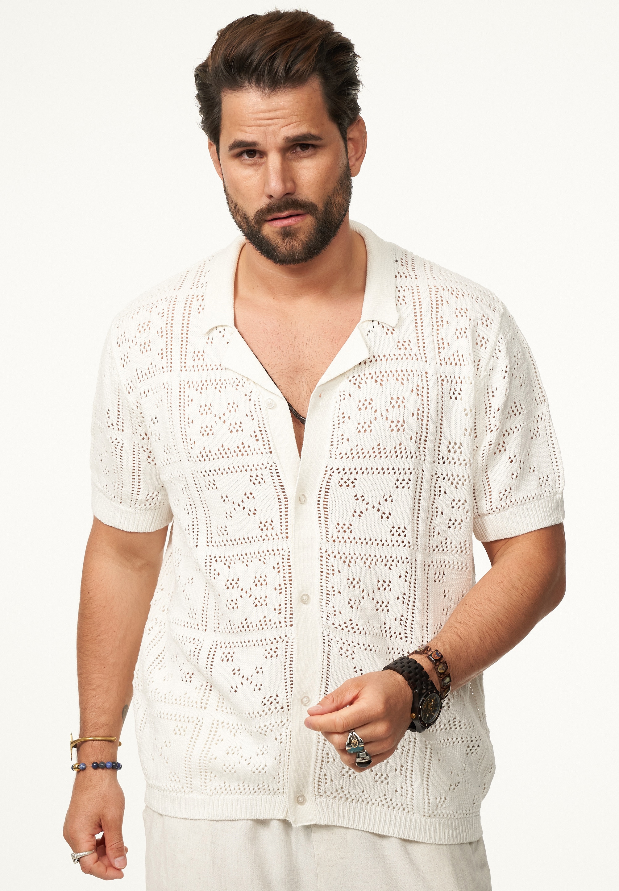 SOULSTAR Poloshirt »Kurzarm Strickhemd im Cardigan Stil mit Knopfleiste für Herren« Herren Kurzarm Strick Polo-Hemd Cardigan T-Shirt