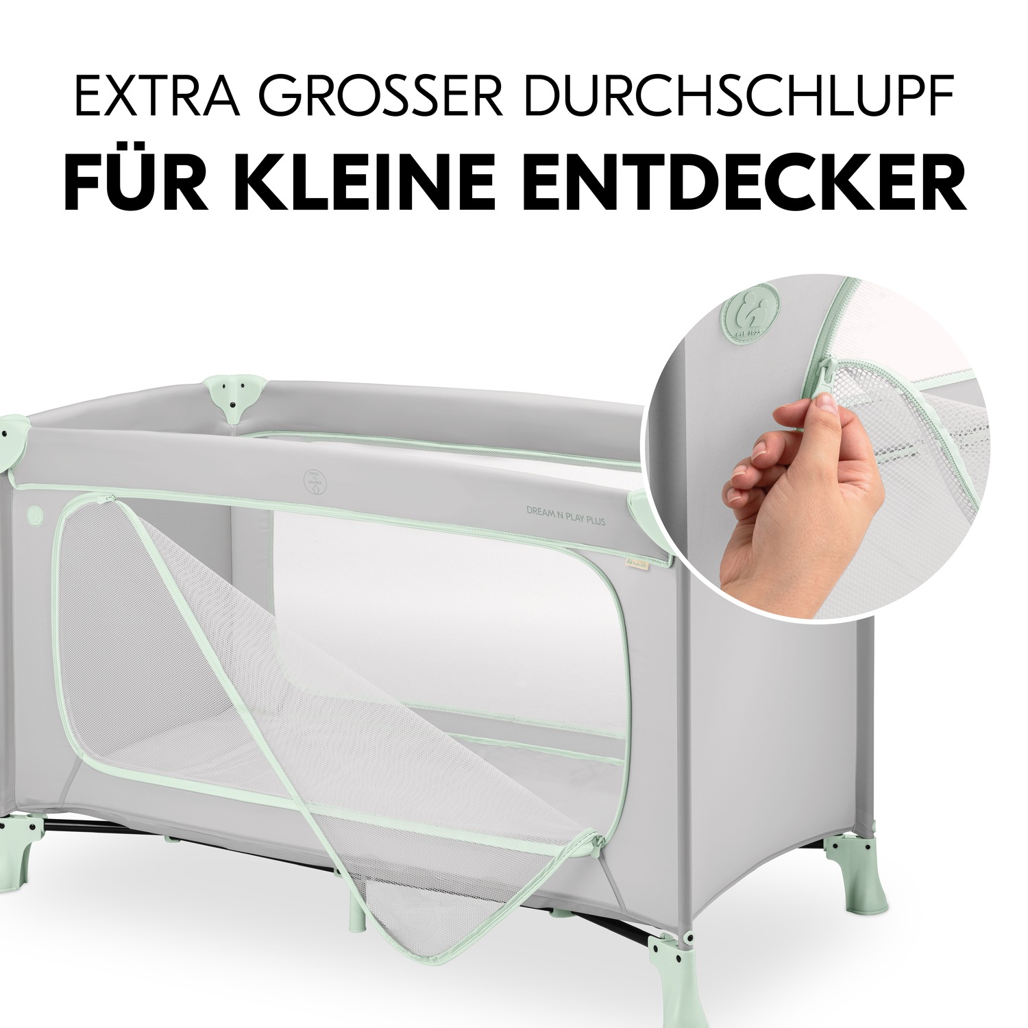 Hauck Baby-Reisebett »Dream N Play Plus, Dusty Mint«, Vorderausstieg