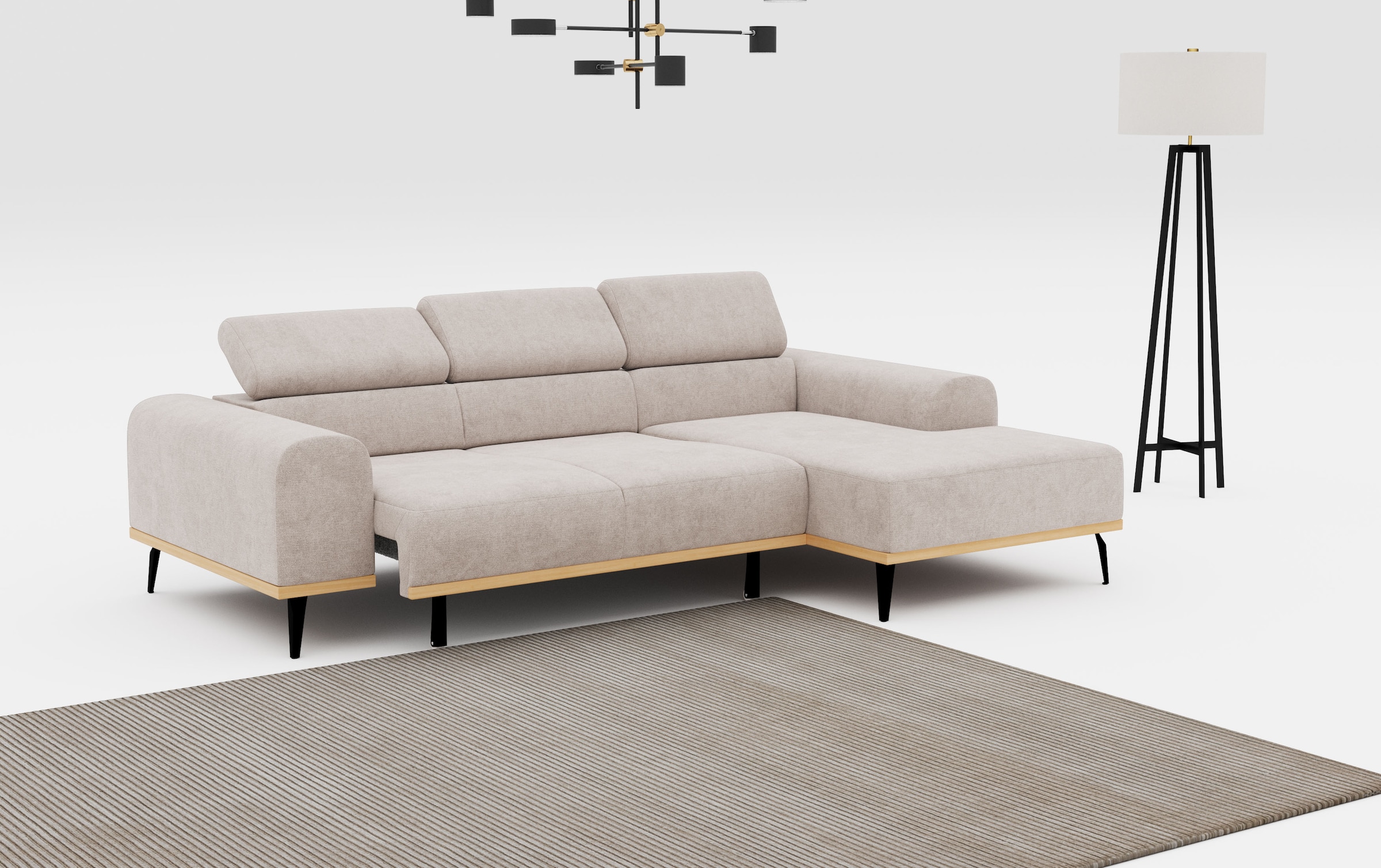 Places of Style Ecksofa »Carlo L-Form«, mit Kopfteilverstellung & Holz-Rahmenoptik, wahlweise Relaxfunktion