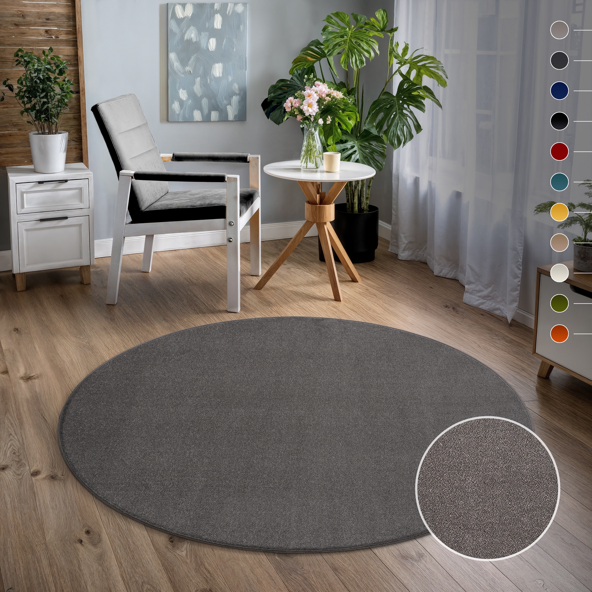 Sanat Teppich »Uni« rund 13 mm Höhe robuster Kurzflorteppich, große Farbauswahl, Wohnzimmer, alle Räume