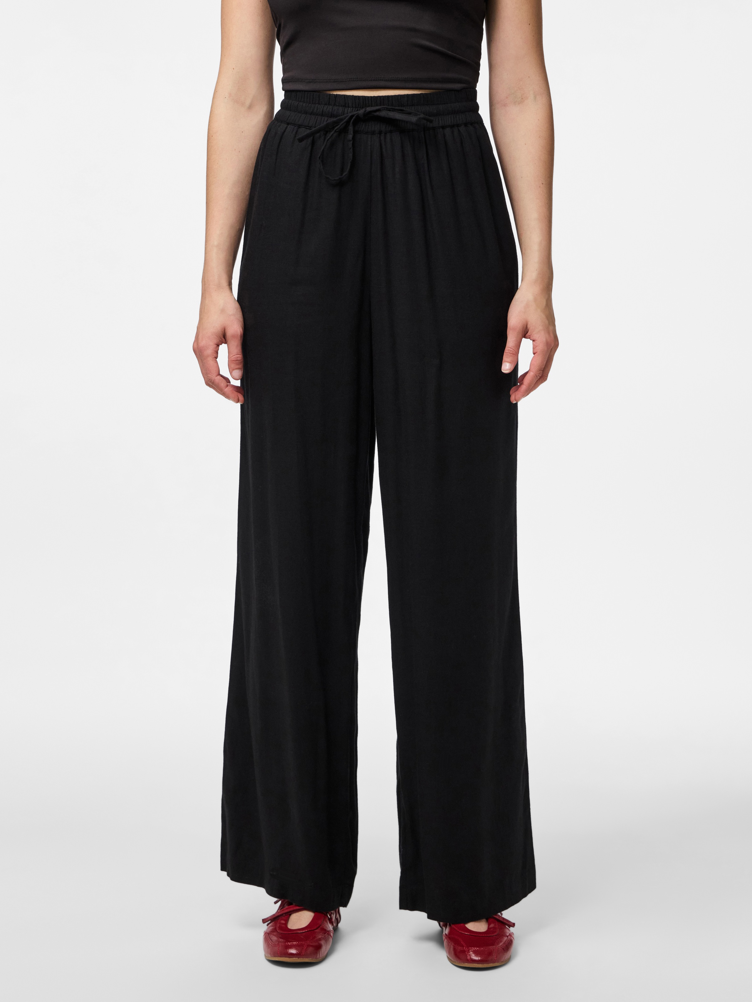pieces Schlupfhose »PCPIA HW WIDE PANTS WVN NOOS«, mit Leinen