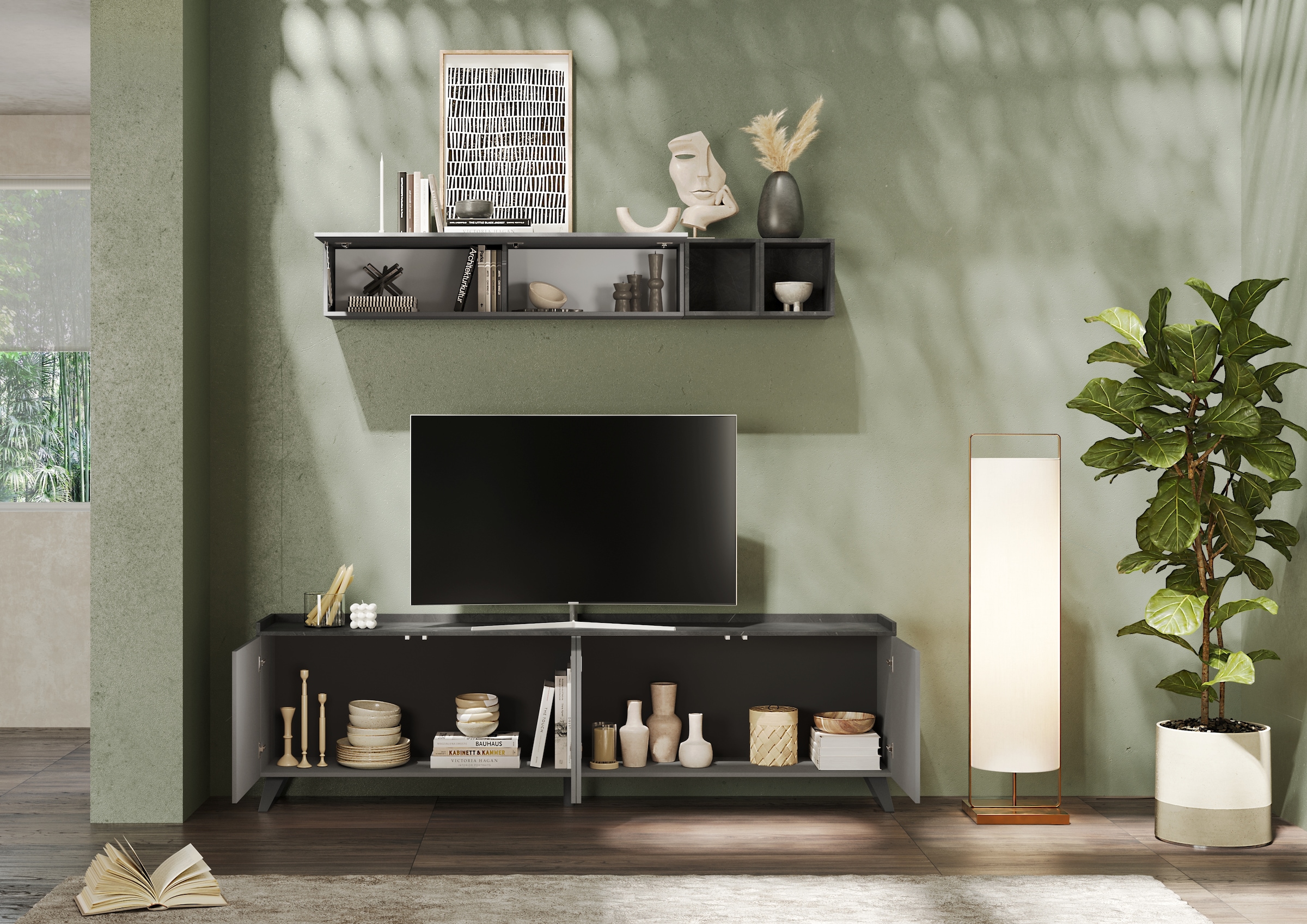 INOSIGN Lowboard »Tray, Breite 241, TV-Bank mit 4 Türen«, Top "Tablet", Push-to-open Funktion