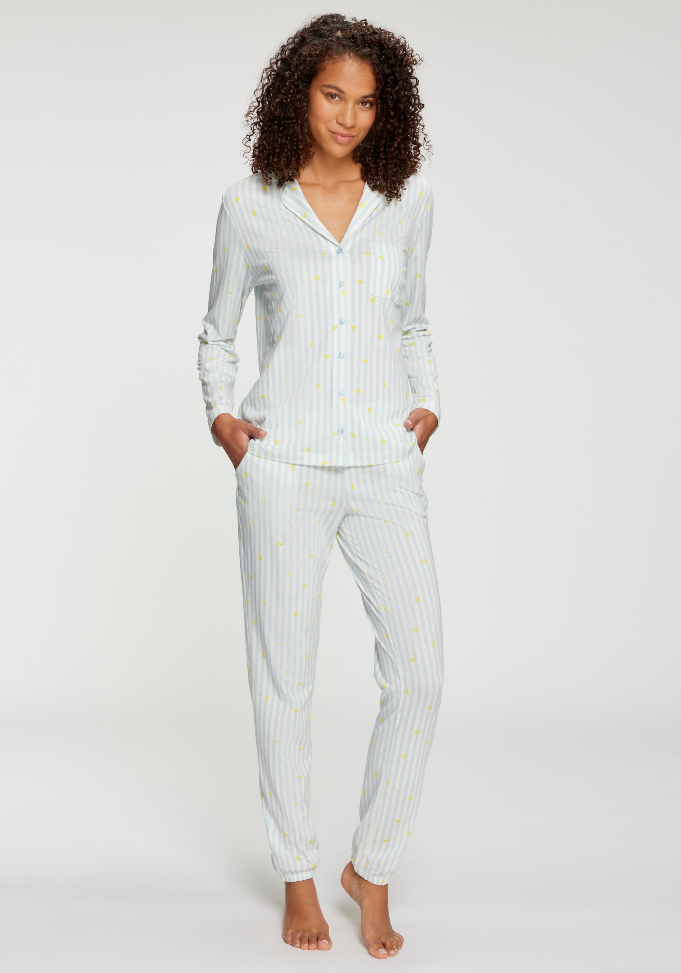 Vivance Dreams Pyjamaoberteil mit süßem Streifen- und Früchtedruck