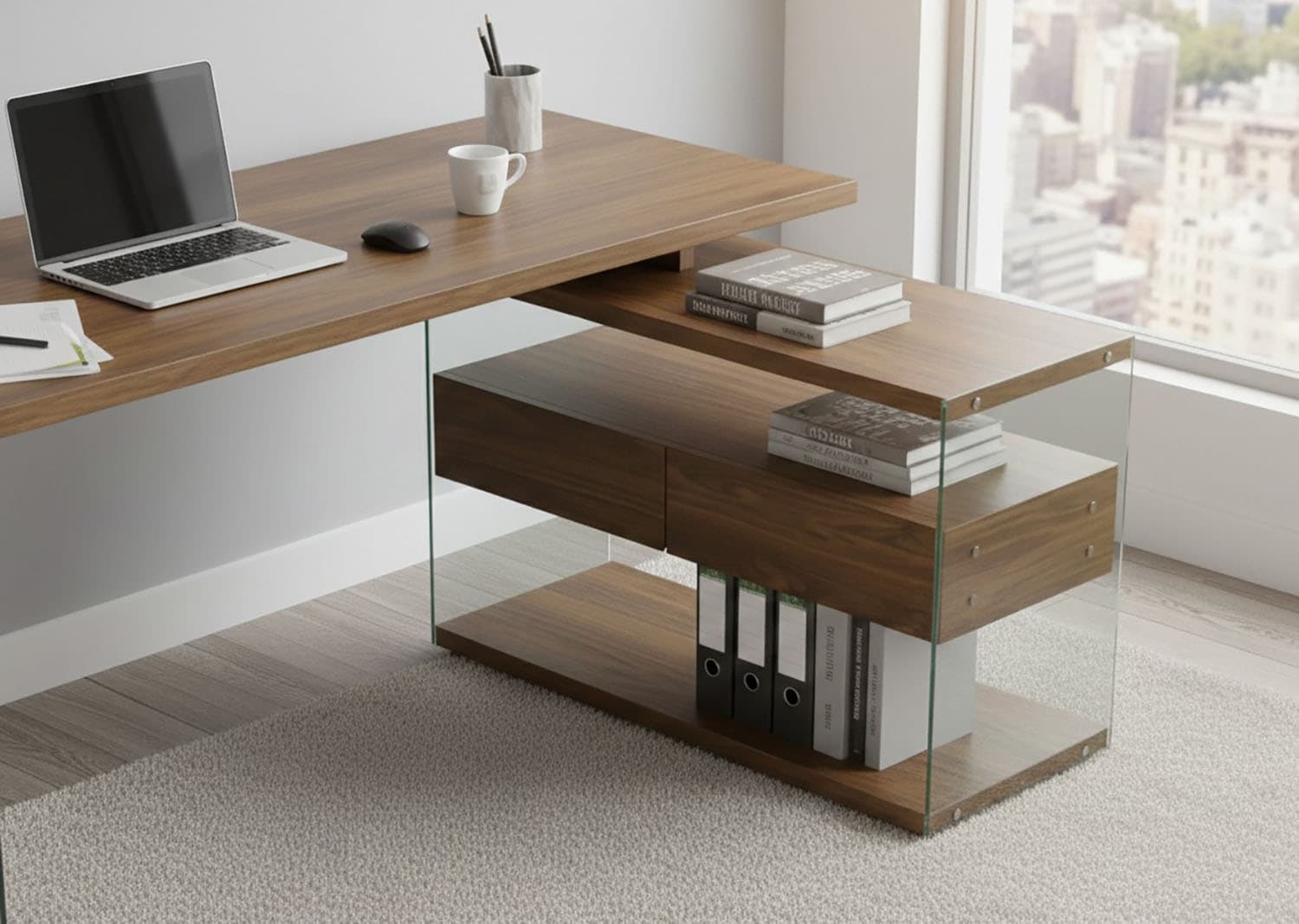Jahnke Eckschreibtisch »LUX C 15 E« Eckschreibtisch,Glas,wechselseitig montierbar,2 Schubladen,B:145 cm