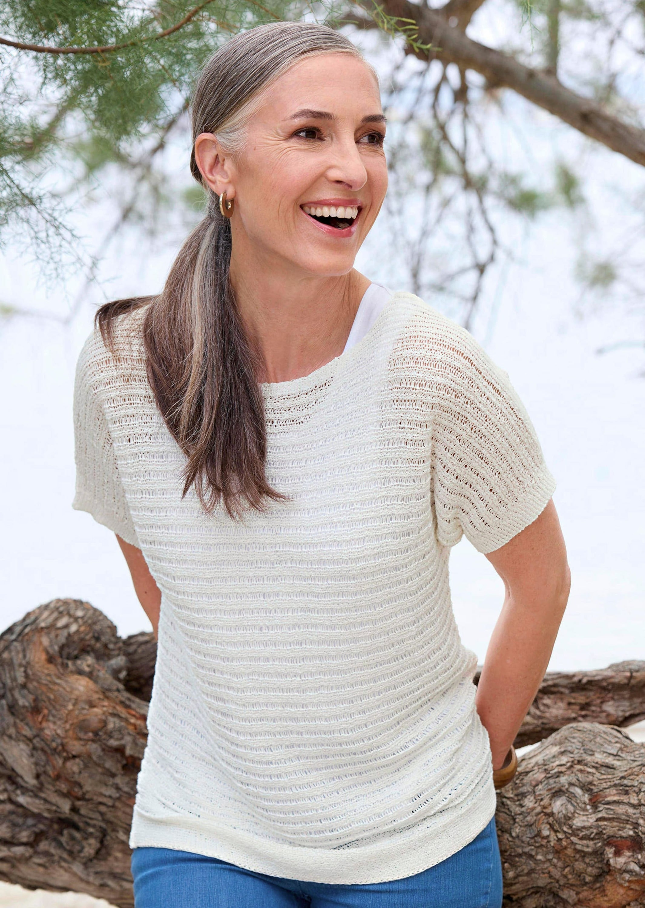 GOLDNER Rundhalspullover »Kurzgröße Kurzarm-Pullover mit Rippen« Rippenbündchen