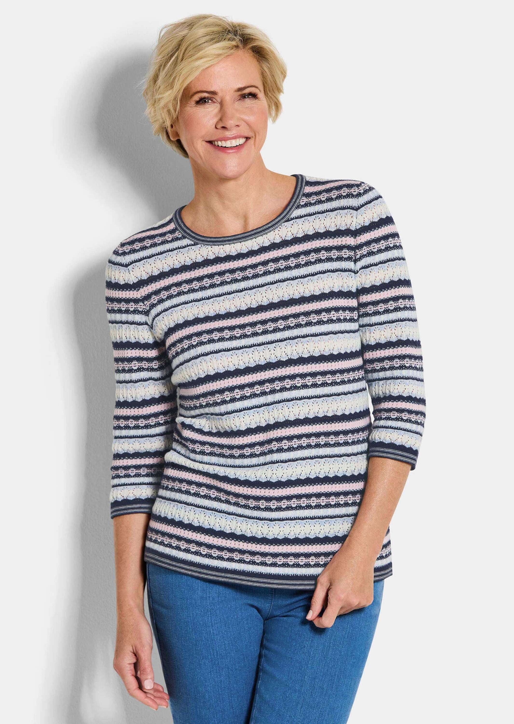 GOLDNER Rundhalspullover »Strickpullover im Ringel-Look« aufwendigig gestrickter vielfarbiger Strick