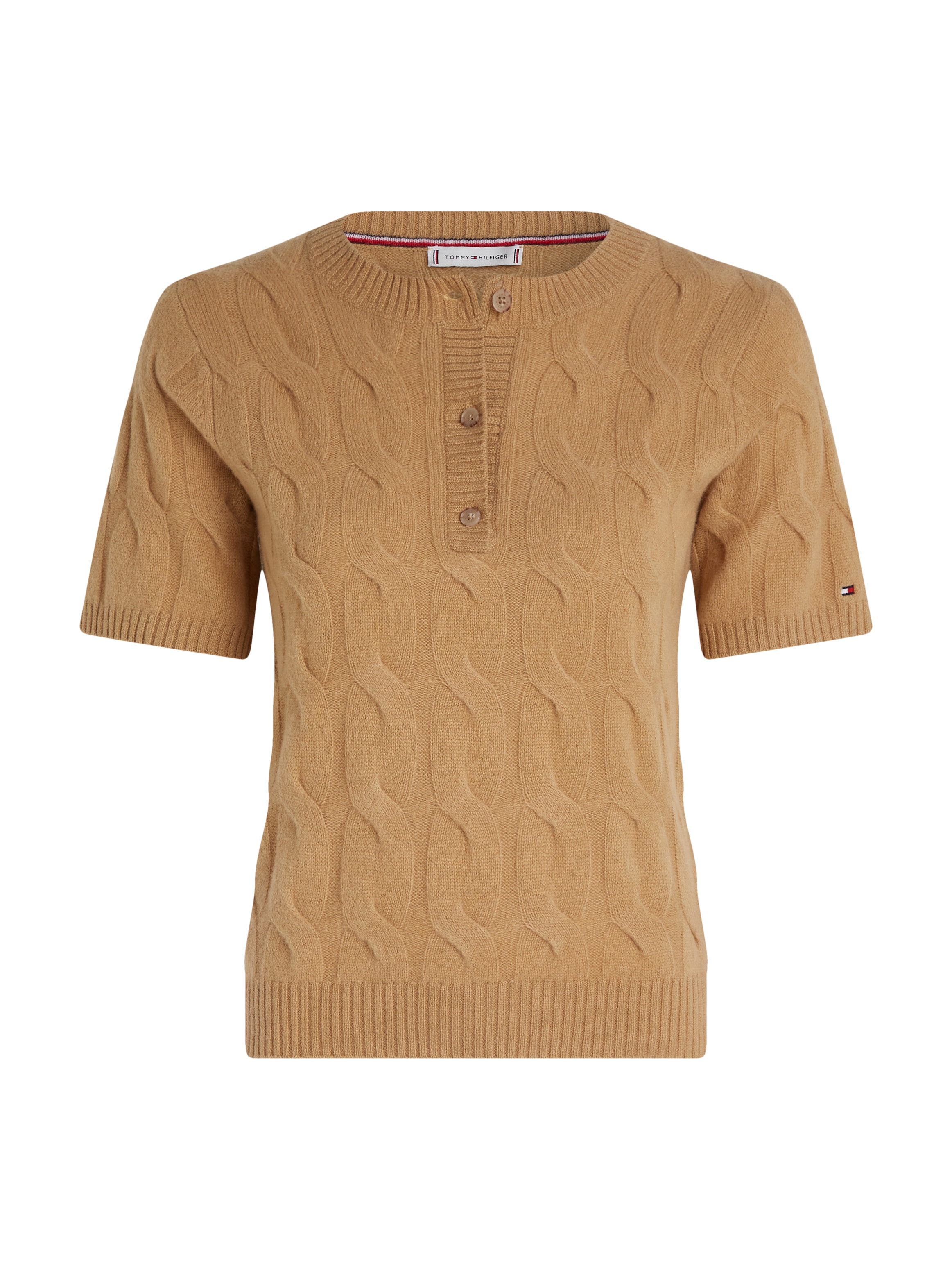 Tommy Hilfiger Strickpullover »SOFT WOOL CABLE SS HENLEY«, mit Zopfmuster, Henley