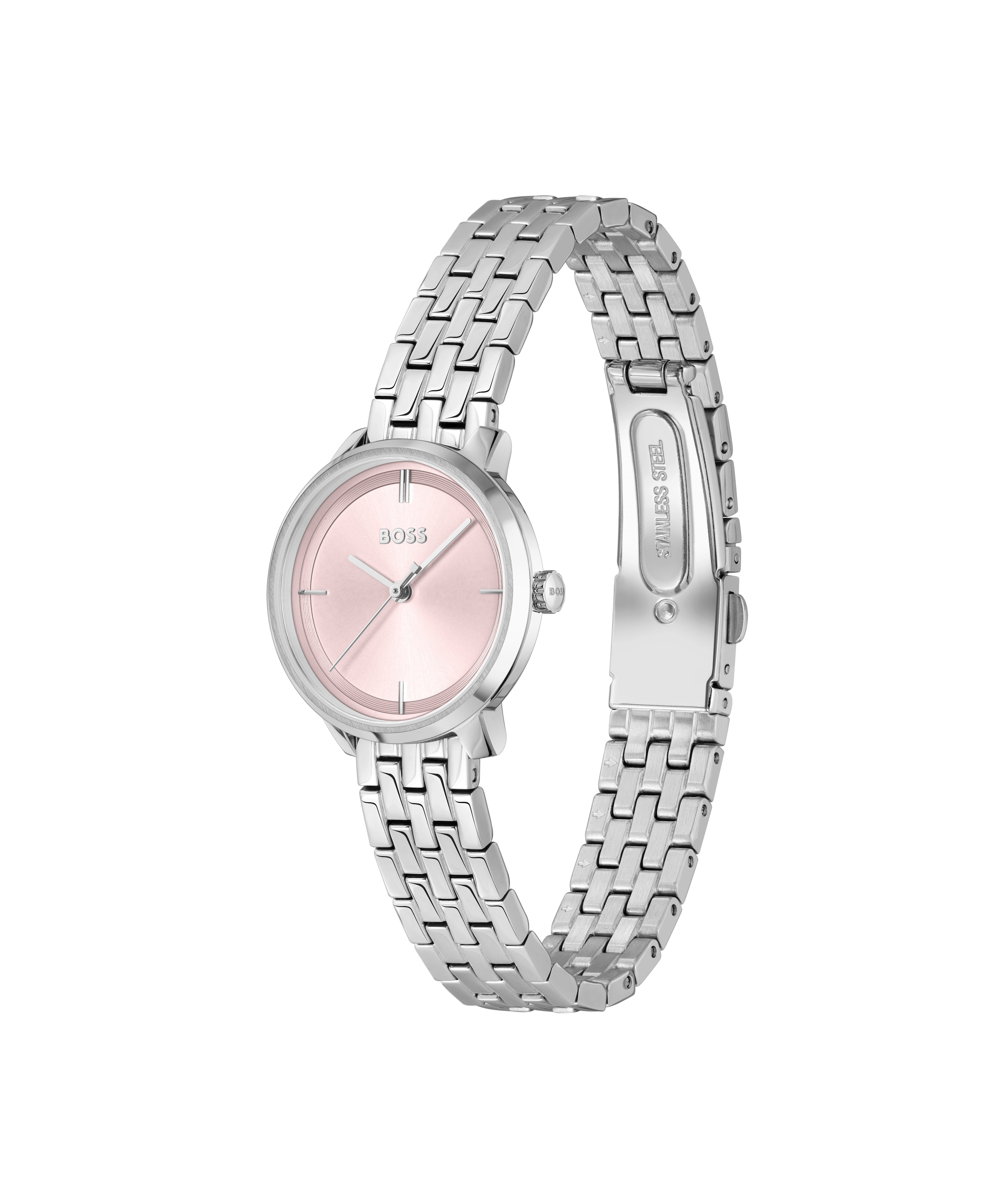 BOSS Quarzuhr »LUCIA« Armbanduhr, Damenuhr, Edelstahlarmband, analog, Glassteine