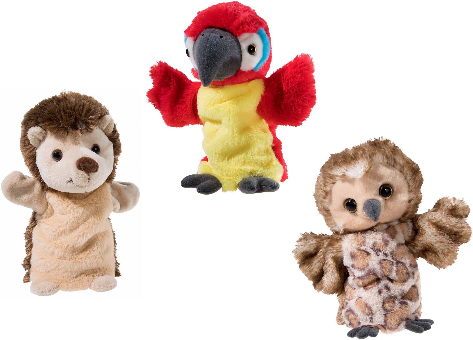 Handpuppe »Igel, Eule und Papagei«, (Set, 3 tlg.)